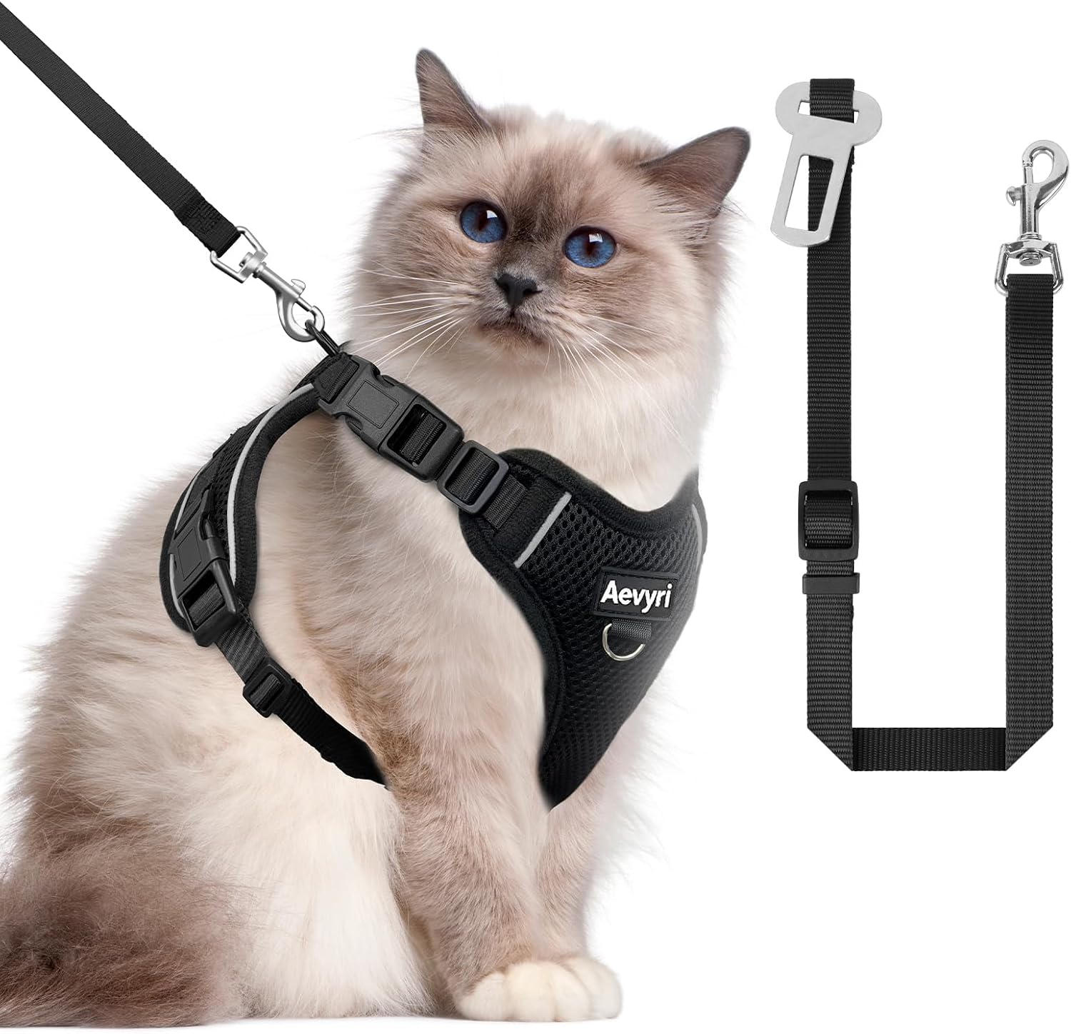 Cat Harness, Cat Harness and Leash for Walking, Adjusted in Four Directions and Breathable Cat Harness for Anti Escape that can be Fitted and Positioned, Reflective Strips Harness, Black, L