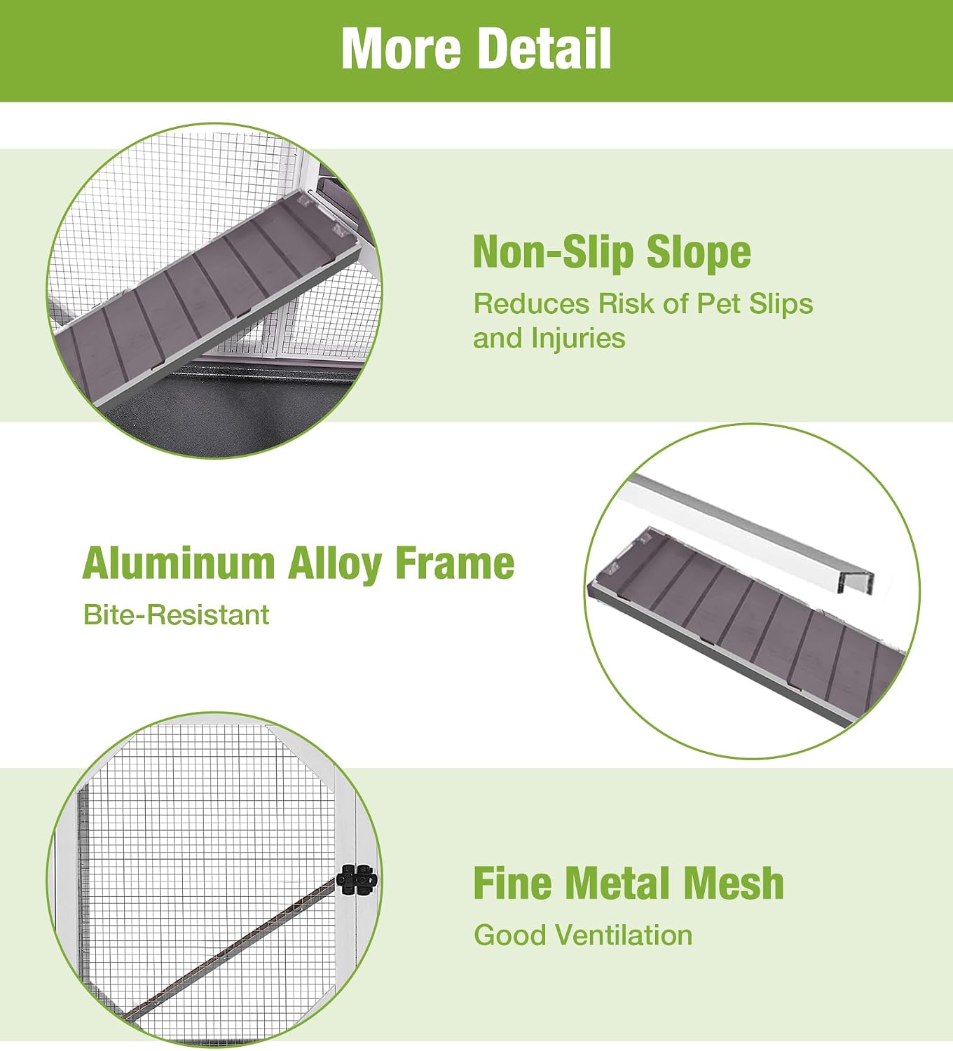GUTINNEEN Duplex Rabbit Hutch Indoor with Chew-Proof Frame & 2 Leak-Proof Sliding Trays, Rain Cover, Wooden Guinea Pig Cages with Wheels - Grey - Image 7