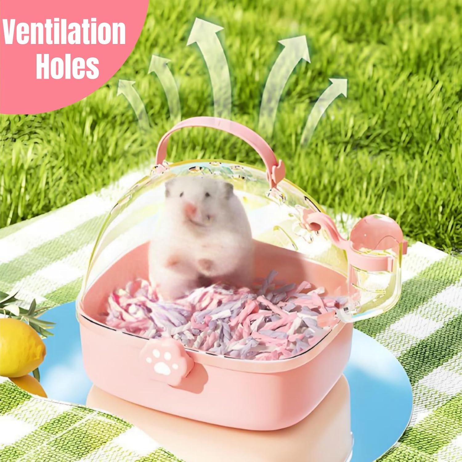 Hamster Carrier Cage, Portable Small Animal Carrier Cage with Water Bottle, Guinea Pig Outgoing Cage Hamster Travel Carry Case for Small Pets, Gerbils, Chinchillas, Dwarf Hamster - Image 5