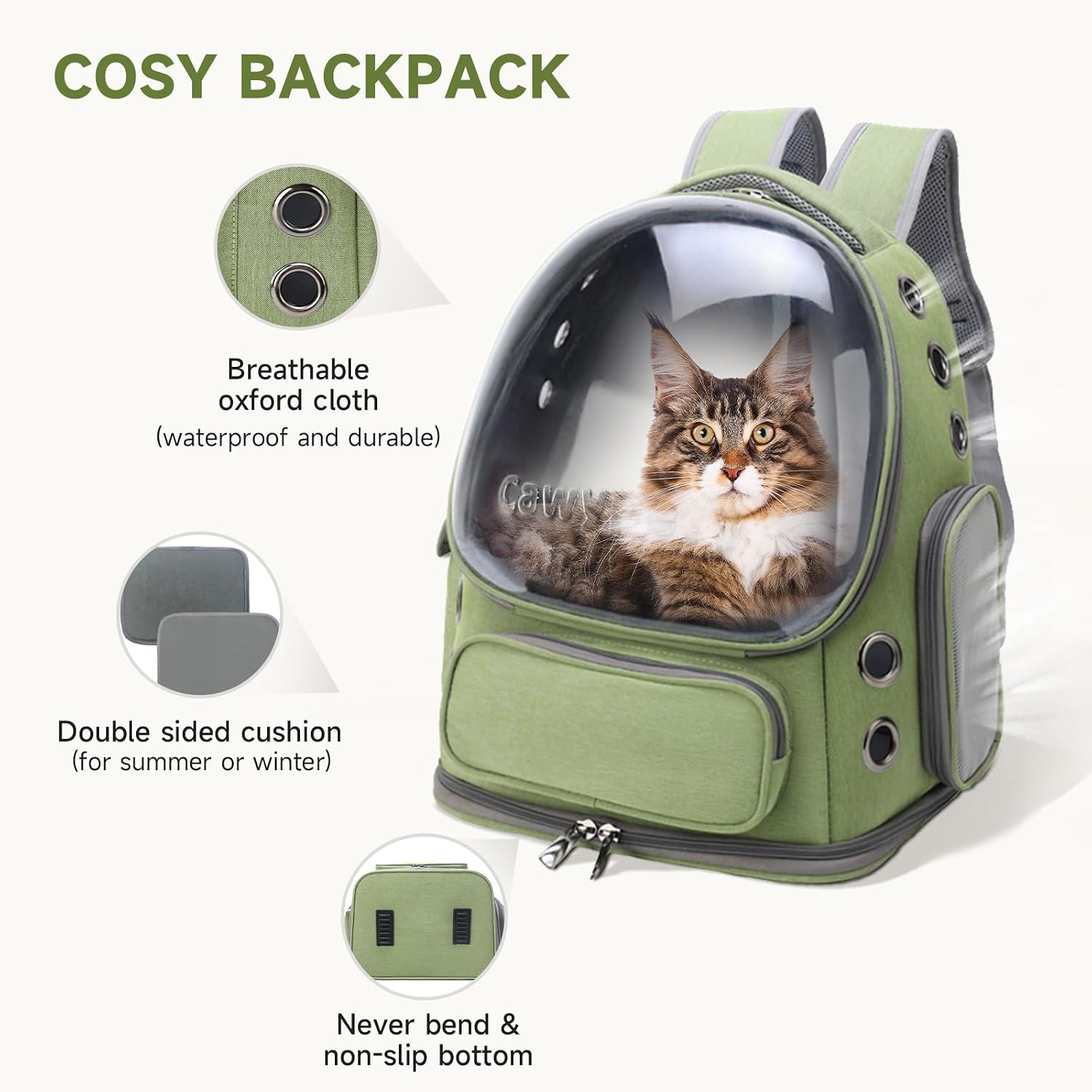 Cawypety Cat Backpack Carrier, Breathable Cat Carrier Large Space Bubble Pet Backpack for Kitty Small Dog up to 15lbs, Transparent & Foldable Pet Carrier for Travel Hiking - Image 6