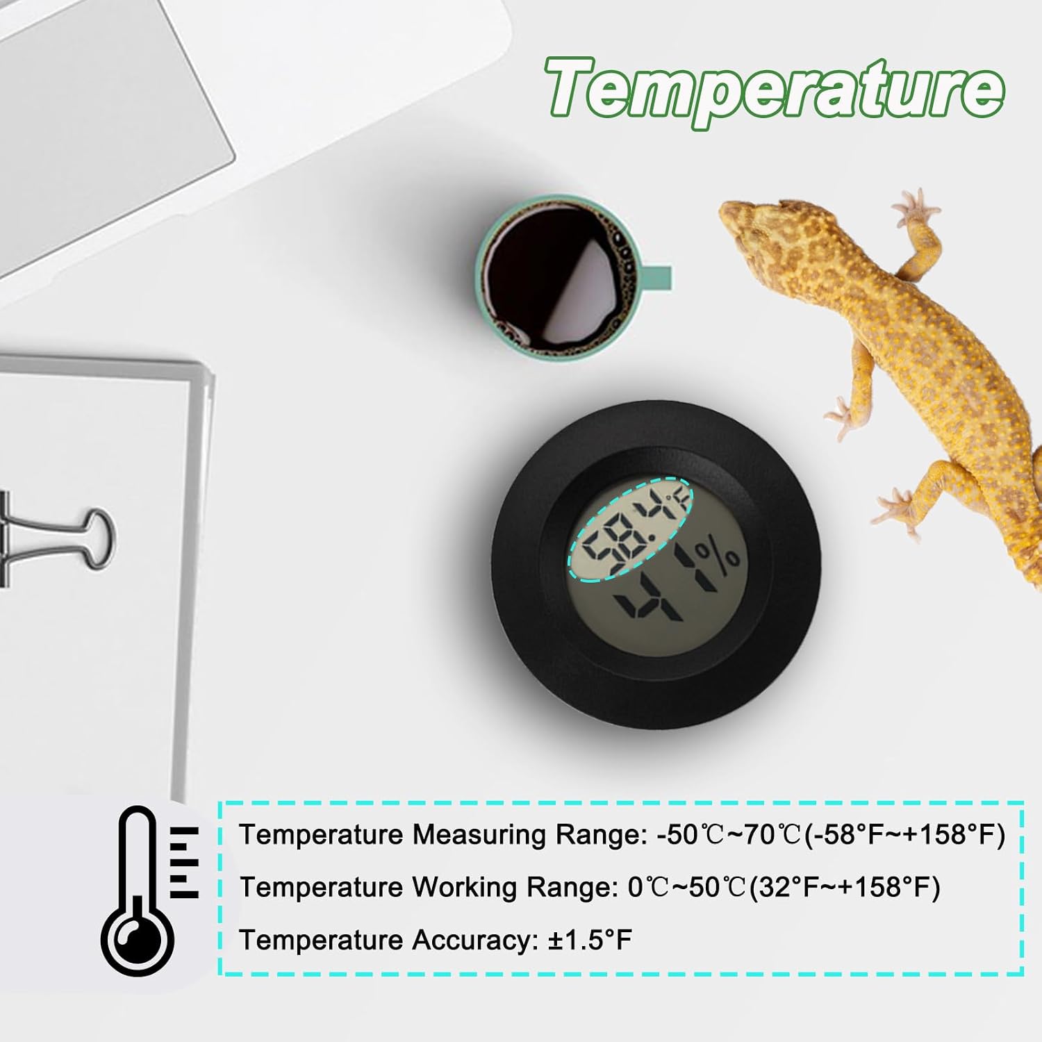 Reptile Thermometer and Humidity Gauge Digtal Terrarium Thermometer Circular Bearded Dragon Cage Accessories Reptile Temp and Humidity Gauge for Leopard Gecko Hermit Crab Gecko Lizard Etc 2pc - Image 4