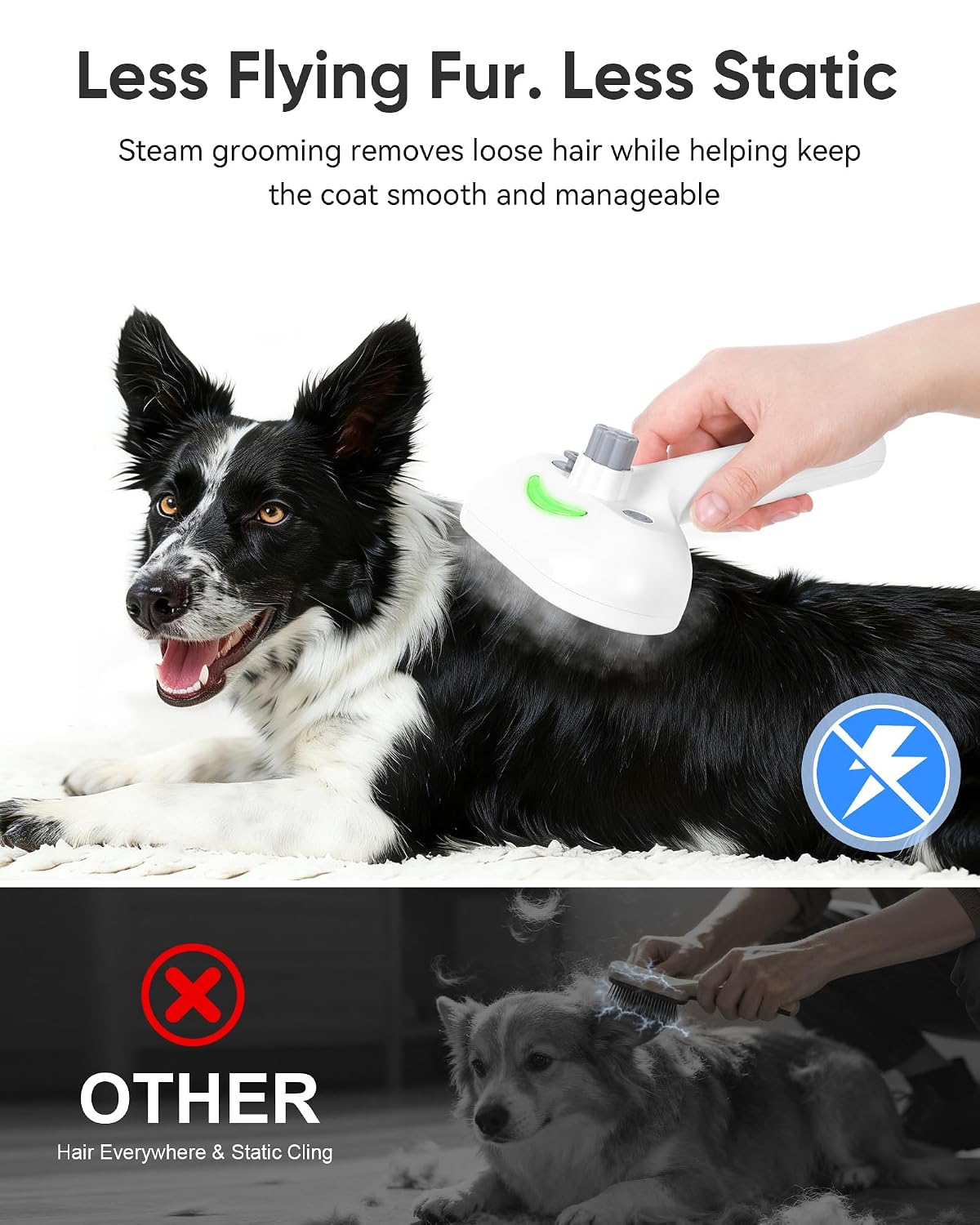 Pet Steam Brush Dog Cat 2026 New Grooming Comb for Shedding, Floating Hair, Smooth & Detangling, Gentle Cool Mist Softens Hair Reduces Static Helps Pets Who Dislike Bathing,Includes Waterless Shampoo - Image 2