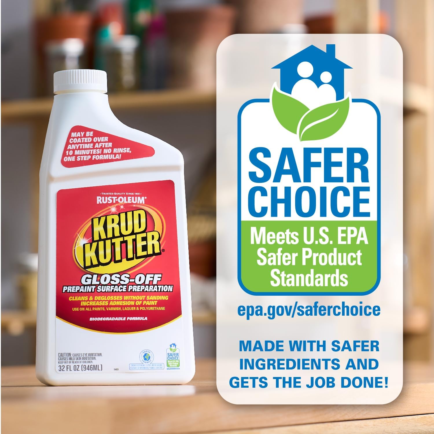 Krud Kutter Gloss-Off Prepaint Surface Preparation Cleaner, 32 oz, No Sanding Liquid Deglosser for Cabinets, Trim, Doors and Furniture, Removes Dirt Grease and Gloss for Paint Adhesion - Image 6