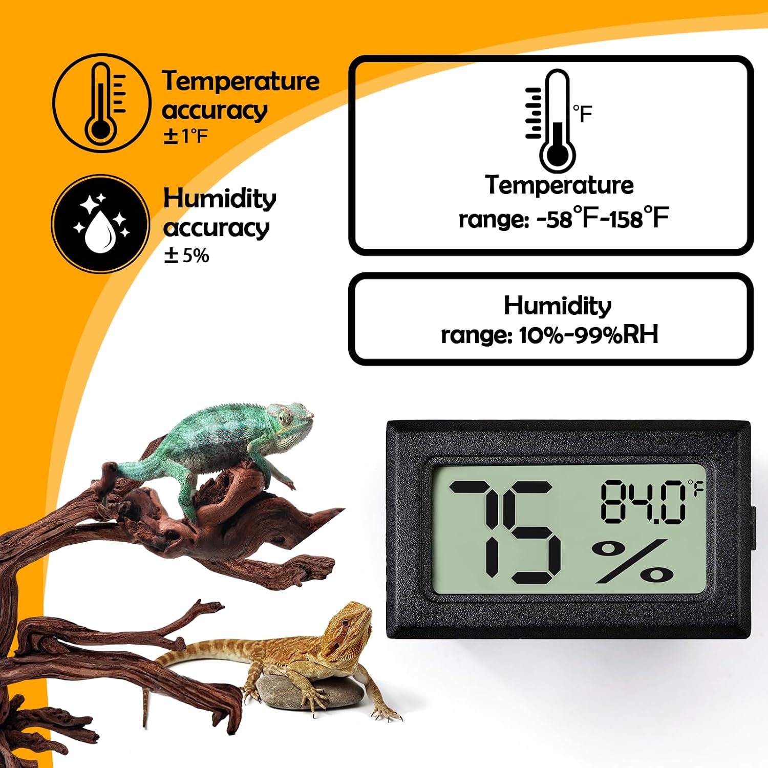 2 PCS Rectangle Reptile Thermometer and Humidity Gauge for Bearded Dragon Accessories, Reptile Tank Accessories for Jumping Spider, Leopard Gecko, Hermit Crab, Gecko, Ball Python, Lizard - Image 4