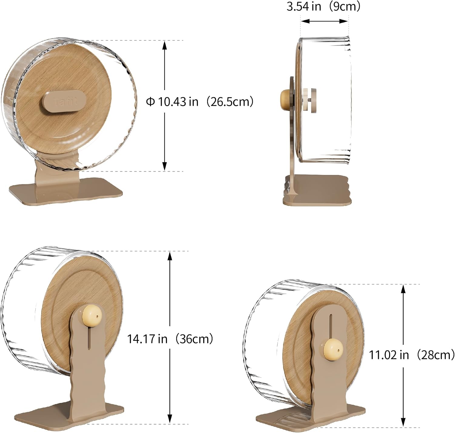 Silent Hamster Wheel 10.5 Inch Dual-Bearings Quiet Running Exercise Wheels with Wood Grain Backboard, Height Adjustable for Syrian Hamsters, Gerbils, Mice, Hedgehog, Lemmings, Warm Brown - Image 9