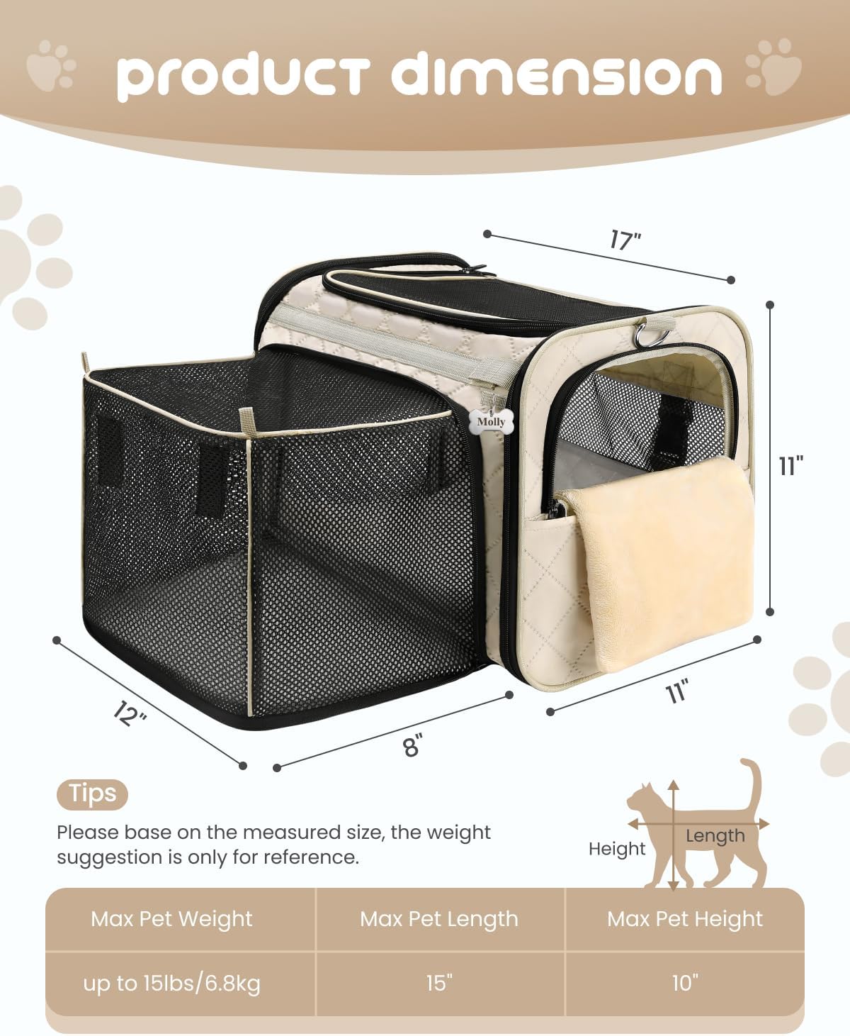 MIDOG Cat Carrier Soft for Small-Medium Cats Up to 15lbs, Airline Approved | Expandable Square Design,Comfort & Breathable Window,Equipped with anti-slip lock zippers and an internal safety leash - Image 5