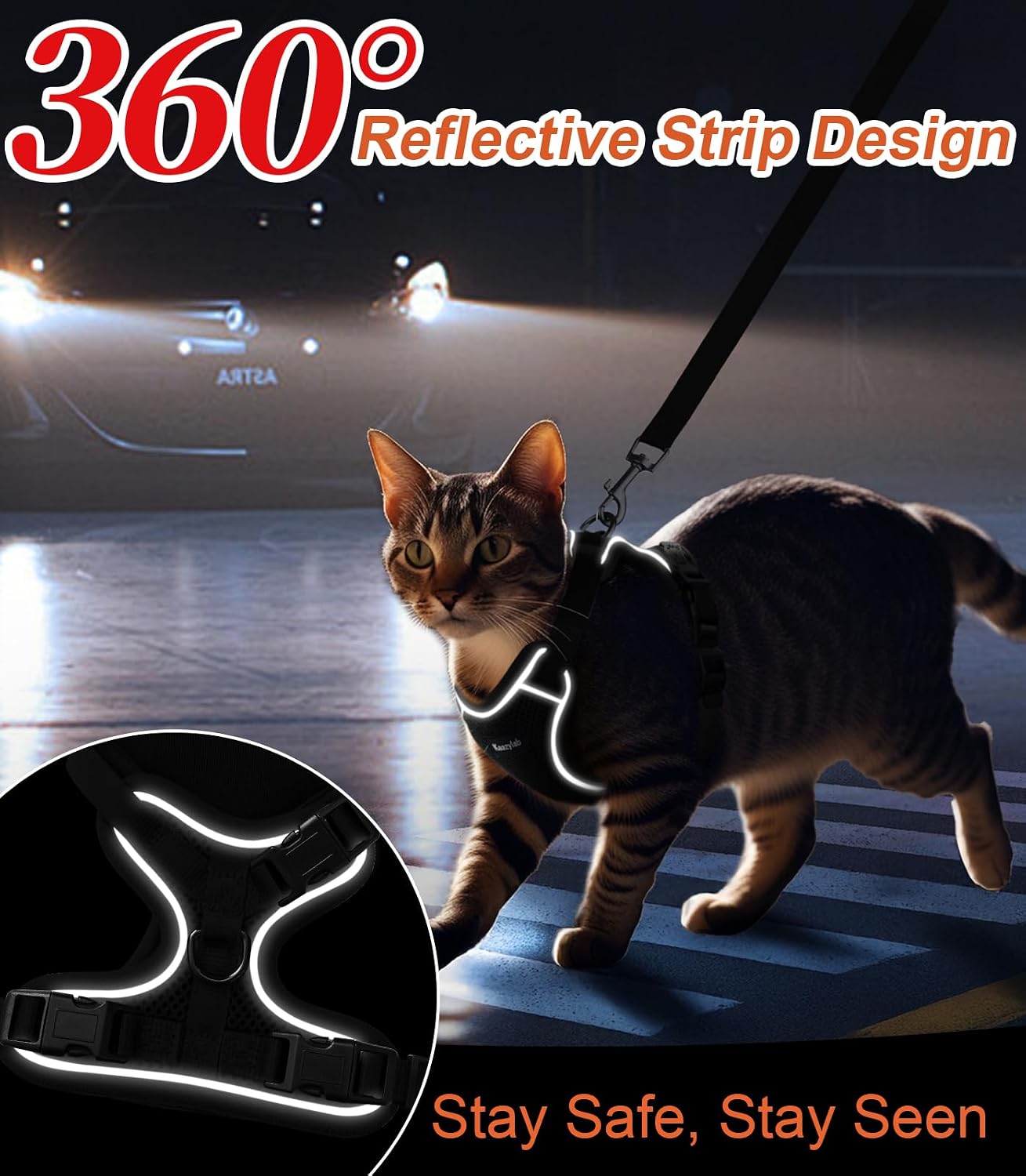 Cat Harness and Leash for Walking Escape Proof Soft Adjustable Cat Leash Breathable Comfortable Vest Easy to Wear Kitten Harness for Outdoor Travel (Black, S (7-12lb)) - Image 6