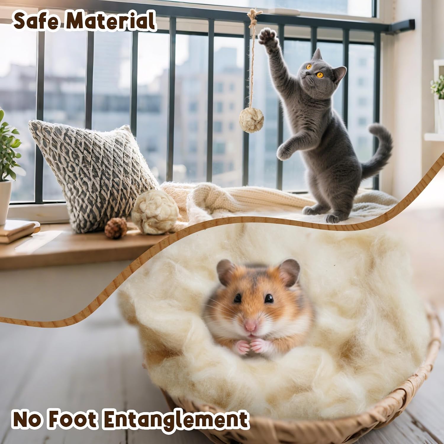 Sukh Natural Kapok Hamster Bedding - Natural Kapok Pet Bedding Dog Bed Stuffing Filling Stuff Animal Pack Pet Supplies for Cat Guinea Pig Chicken Bunny Duck Nesting Boxes Soft Warm Dust-Free 3.5OZ - Image 6
