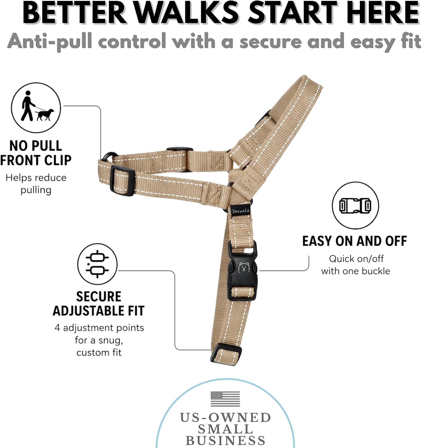 ShawnCo Dream Walk Pro Dog Harness- No-Pull, Comfortable, Adjustable, Easy to Use Pet Halter to Help Stop Pulling for Small, Medium and Large Dogs (Driftwood, Large) - Image 3