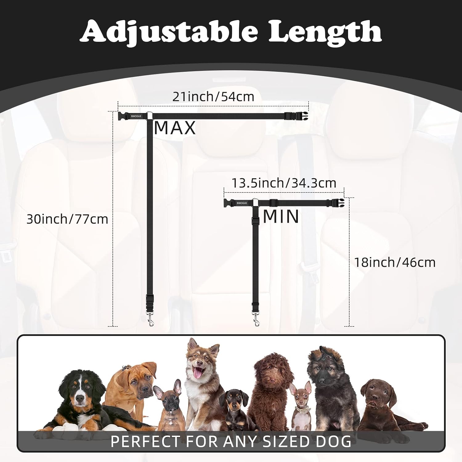 BWOGUE 2 Packs Dog Cat Safety Seat Belt Strap Car Headrest Restraint Adjustable Nylon Fabric Dog Restraints Vehicle Seatbelts Harness - Image 4