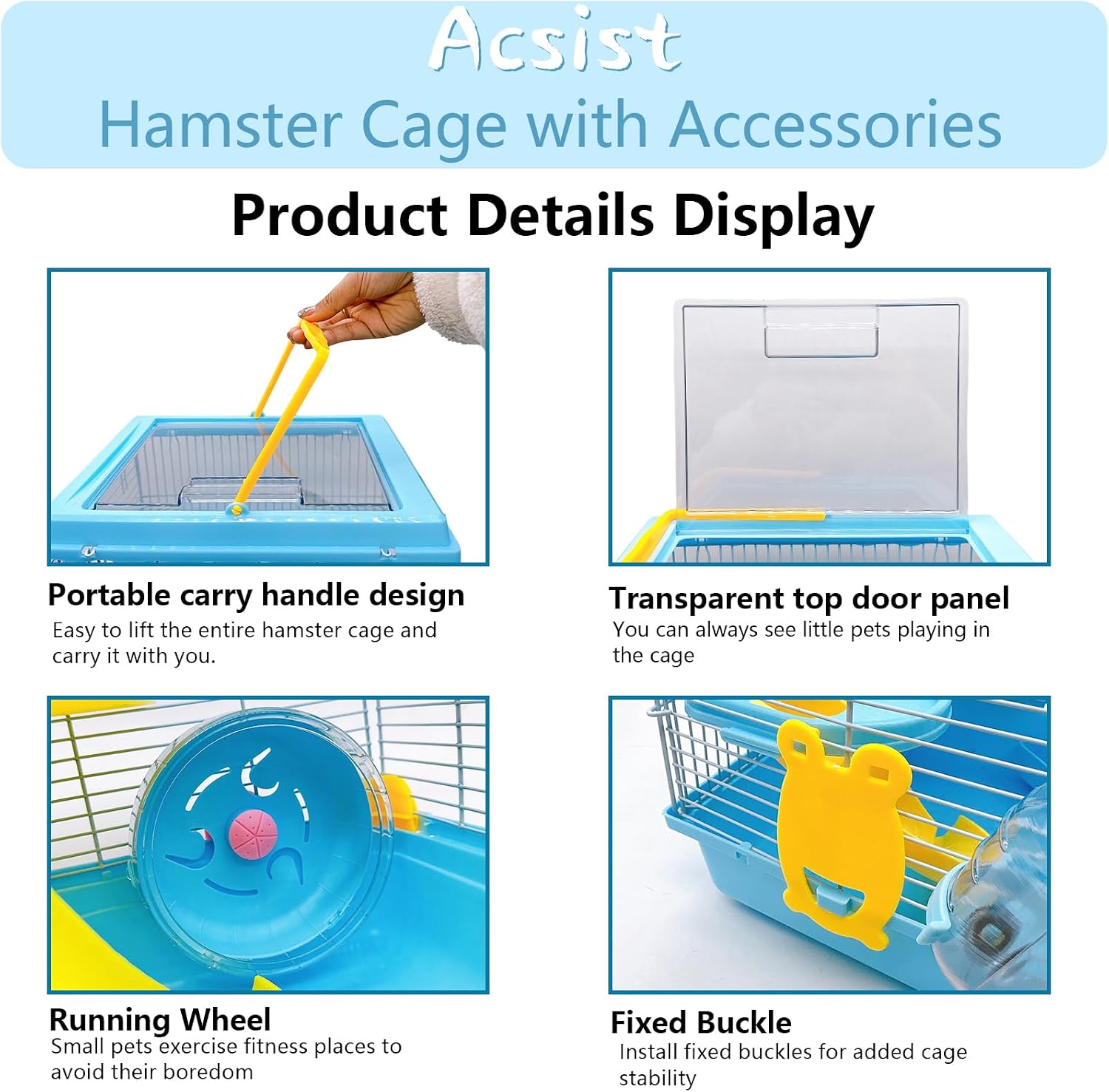Portable Hamster Cage 2 Layers Dwarf Hamster Habitat, Small Animal Travel Cage with Running Exercise Wheel, Mouse Cages for Mice Gerbils or Other Tiny Pets,10.62 * 8.27 * 11.02 in (Style 3) - Image 4