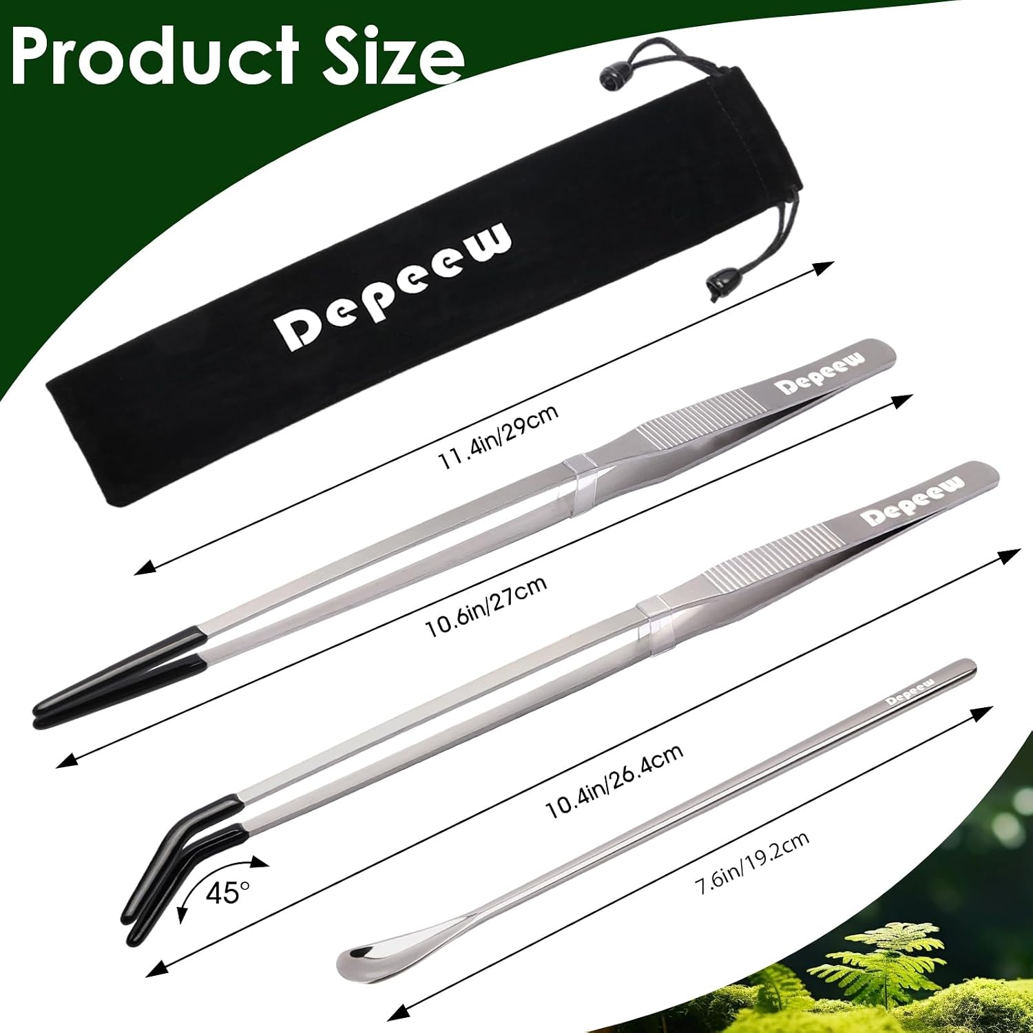 Reptile Feeding Tongs, Stainless Steel Long Tweezers Set, 4 Pack | 10.6" Straight & Curved Tweezers with Soft Rubber Tip, for Aquarium Terrarium, Crafts, Bearde Dragon Tank Accessories, Silver - Image 4