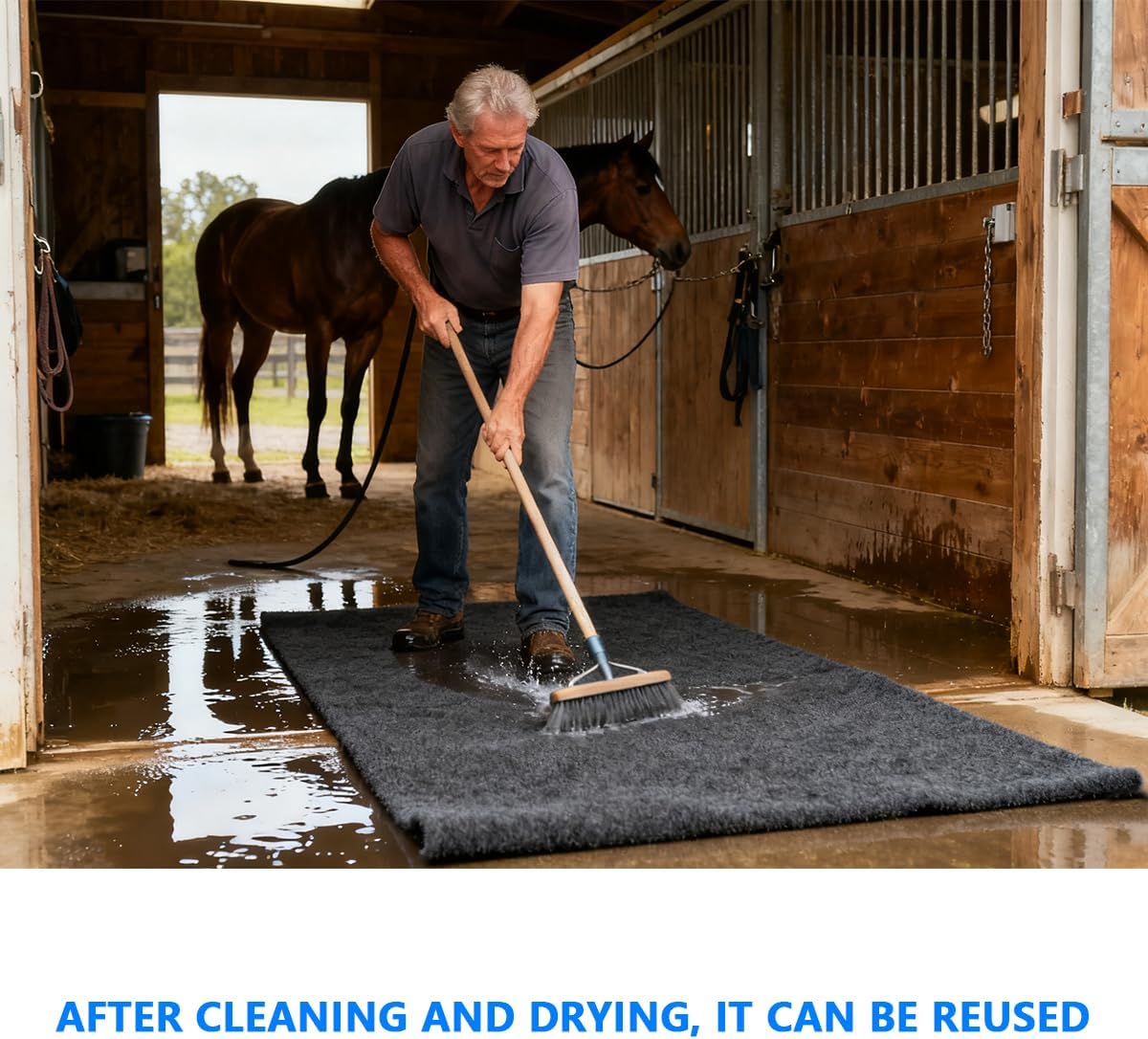 Under Horse/Stable Mats,8 x 10 FT Horse shed floor mat——Backing prevents liquid penetration,Duty Stall Mats for Floor Surface,Soft Material, Non-slip Backing,Washable,Keeps Stable Floors Clean - Image 7