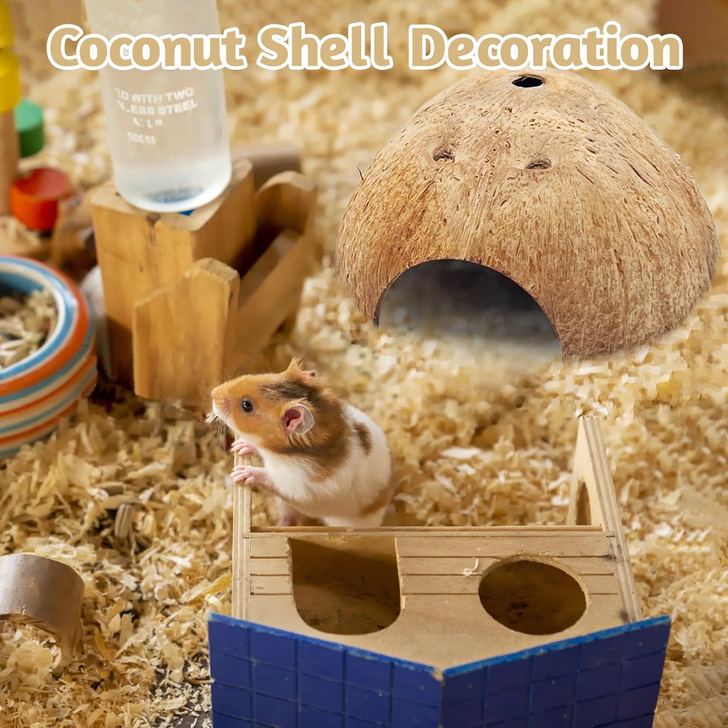 PINVNBY 2 PCS Natural Coconut Reptile Hideouts Lizard Coco Hut Hermit Crab Hut Aquarium Fish Hide Cave Spider Snail Climber Toys - Image 7