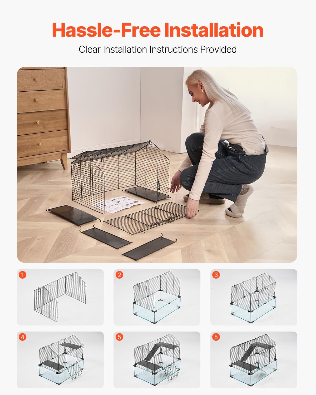 VEVOR Hamster Cage, 360° Viewing Transparent Hamster Habitats, Small Animal Cage, 22.8 x 15 x 21.3 in, Ventilated Pet Mouse Cages with Water Bottle, Portable Hamster House for Rats, Guinea Pigs - Image 4