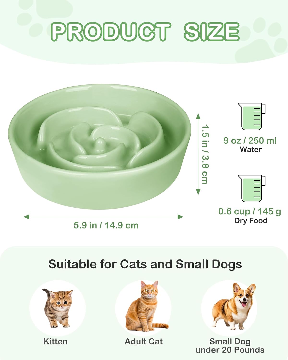 TRUVIC Ceramic Slow Feeder Dog Bowls Small Breed, 0.6 Cup Slow Feeder Cat Bowls for Fast Eaters, Ceramic Dog Food Dish no Black Chin, Puzzle Bowl for Small Dogs and Cats, Green - Image 9