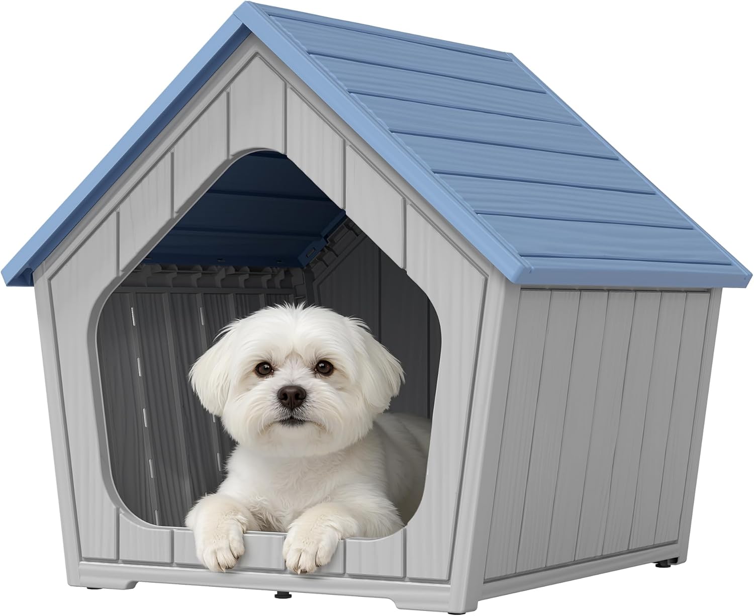 Bifanuo Dog House Outdoor Indoor for Small Dogs - Plastic Pet Shelter, Easy-Assemble & Weather-Resistant for Living Room, Balcony (Blue, 18" L x 22.4" W x 22.2" H)