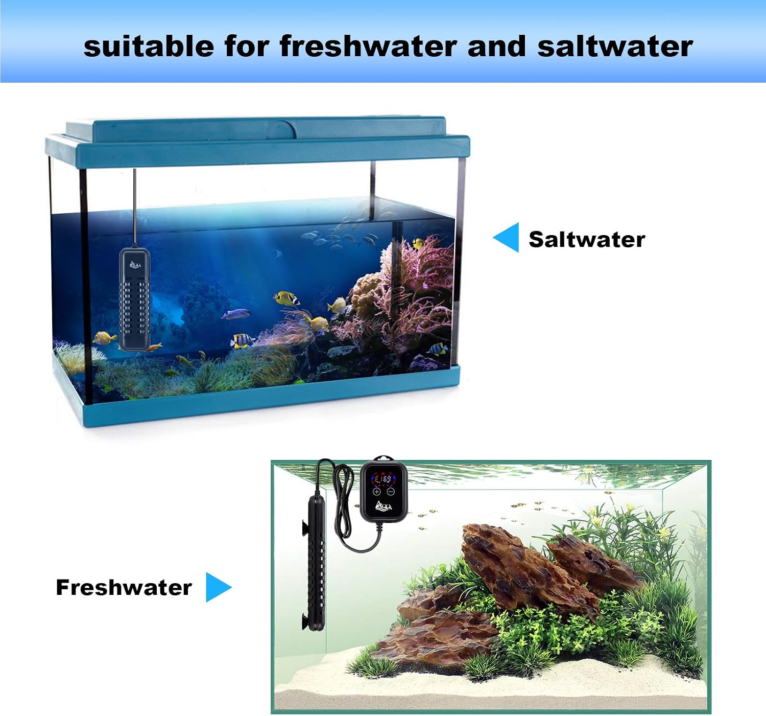 AQQA Submersible Aquarium Heater,100W/200W/300W/500W/800W/1000W/1200W Fish Tank Heater,External Temperature Controller LED Temperature Display,Suitable for Saltwater and Freshwater(1200W) - Image 6