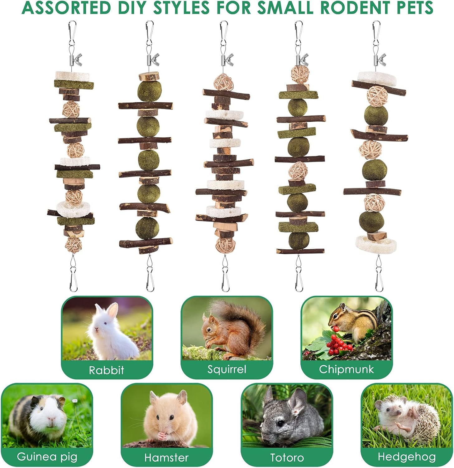 KATUMO Rabbit Chew Toys, 74 PCS DIY Hamster Chew Kit Bunny Teeth Care Molar Toys Ideal for Rabbit, Guinea Pig, Chinchilla, Hamster, Squirrel, Gerbils Etc Small Rodent Pets' Teeth Grinding - Image 6