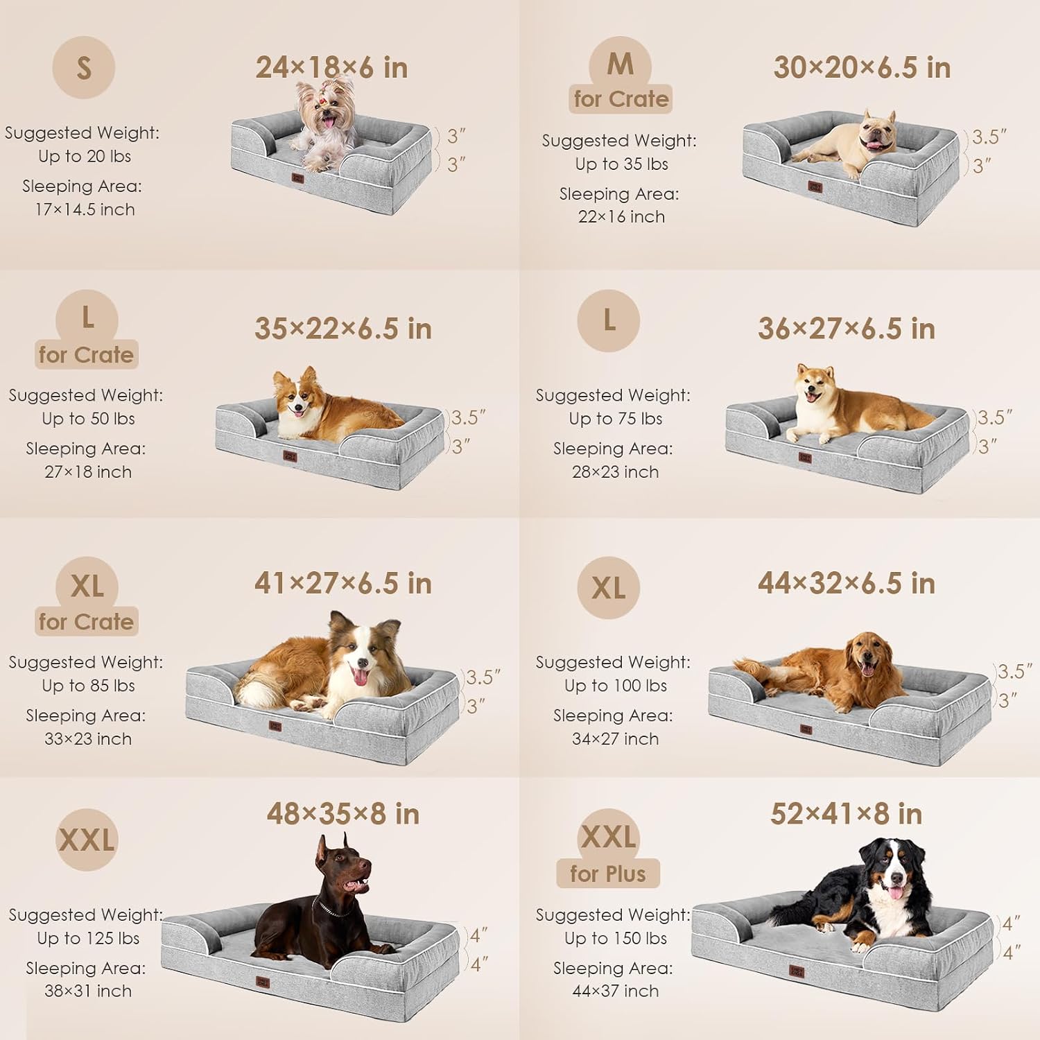 EHEYCIGA Orthopedic Dog Beds for Extra Large Dogs 44x32Inch, Polyurethane Foam XL Pet Bed with Sides, Non-Slip and Egg-Crate Foam Big Dog Couch Bed with Washable Removable Cover, Grey - Image 2