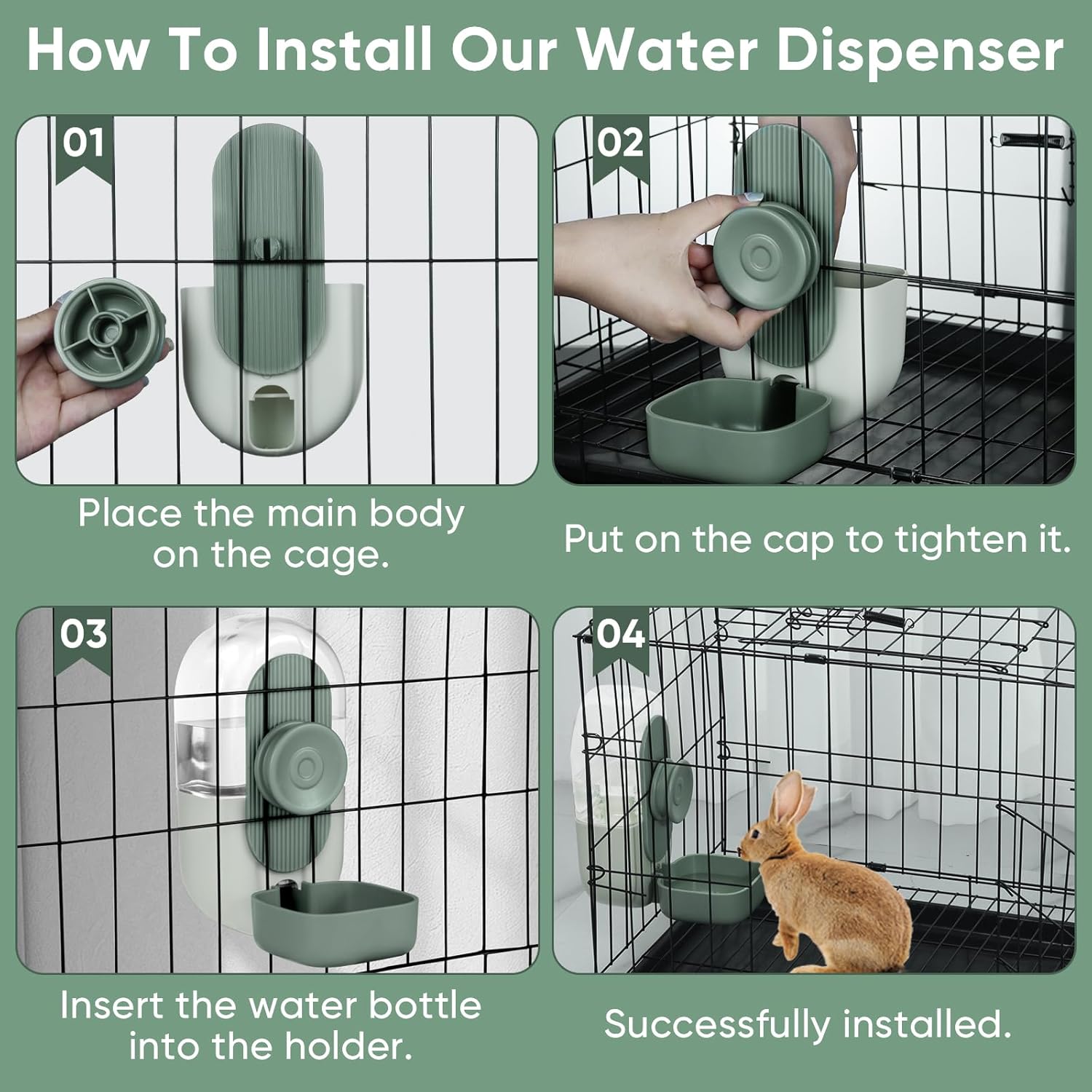 Lemtrflo 28oz Hanging Automatic Water Dispenser,Rabbit Water Bottle,Bunny Guinea Pig Ferret Water Bowl for Cage,Suitable for Small Animal Puppies(Cage Grid Spacing Over 1.2'') (Green) - Image 6