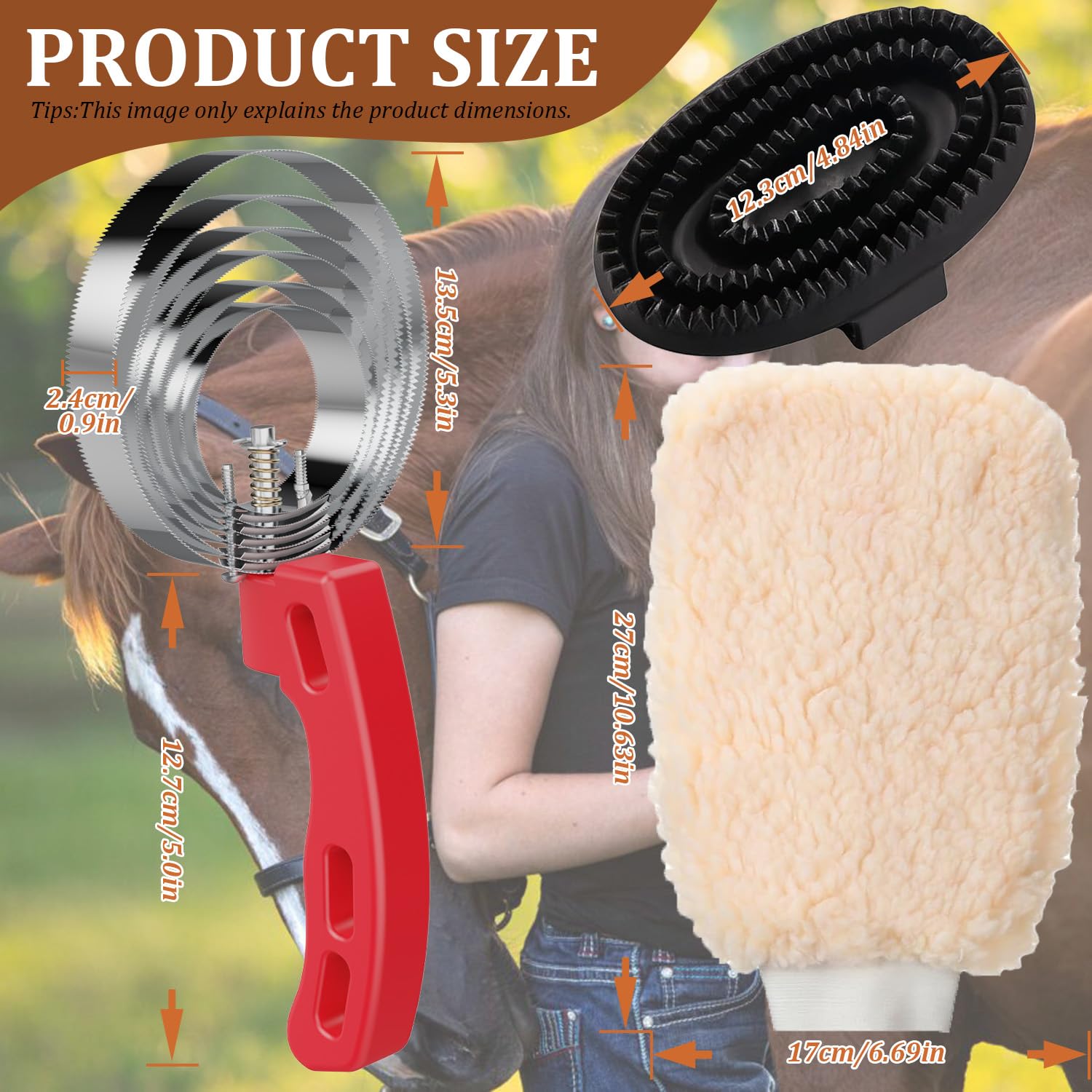 6 Rings Curry Comb Horse Brush, Horse Grooming Supplies for Horses | Reversible Stainless Steel Shedding Comb & Scraper with Soft Touch Grip, Dogs & Livestock, Curry Comb for Shedding & Bathing - Image 2
