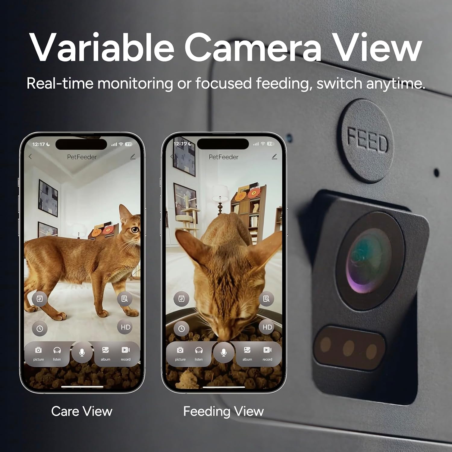 Automatic Cat Feeder with Camera: 6L Automatic Dog Feeder with 2-Way Audio Night Vision Dual Power Supply App Control 2.4G WiFi, Timed Auto Cat Food Dispenser with Stainless Steel Bowl(Black) - Image 3