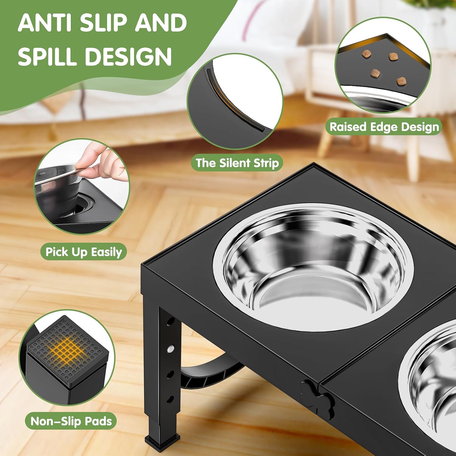 XIAZ Elevated Dog Bowls Large Breed Raised Dogs Bowl Stand Large/Medium Sized Dog Stainless Steel Food Water Bowl Stands 5 Heights Adjustable 9/11/12/14in Black Pet Feeder Dish Station - Image 4