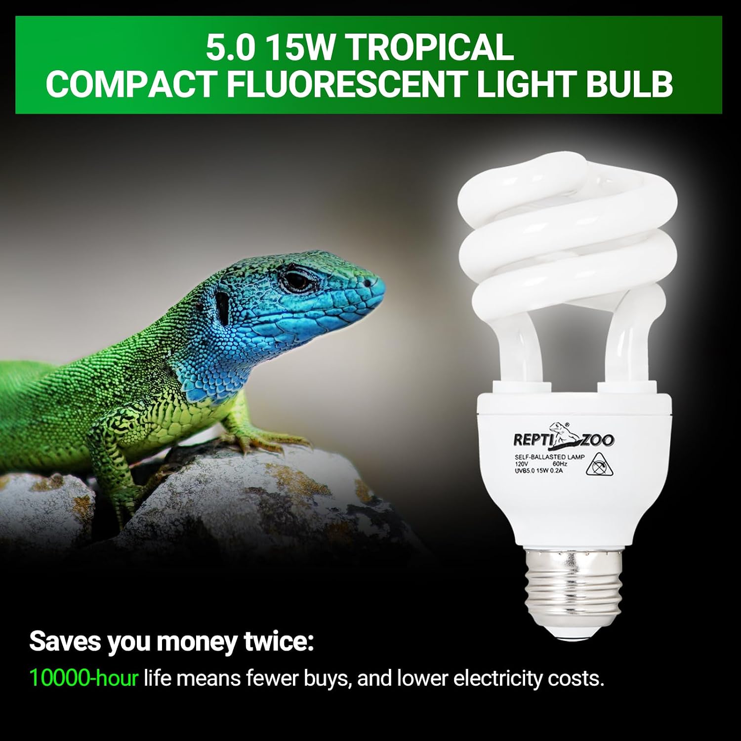 REPTI ZOO UVB Light for Tropical Reptile, 2 Pack 5.0 15W UVA UVB Reptile Light Bulb, UVB Lamp for Crested Gecko Leopard Gecko Frog Toad Snake Chameleon - Image 4