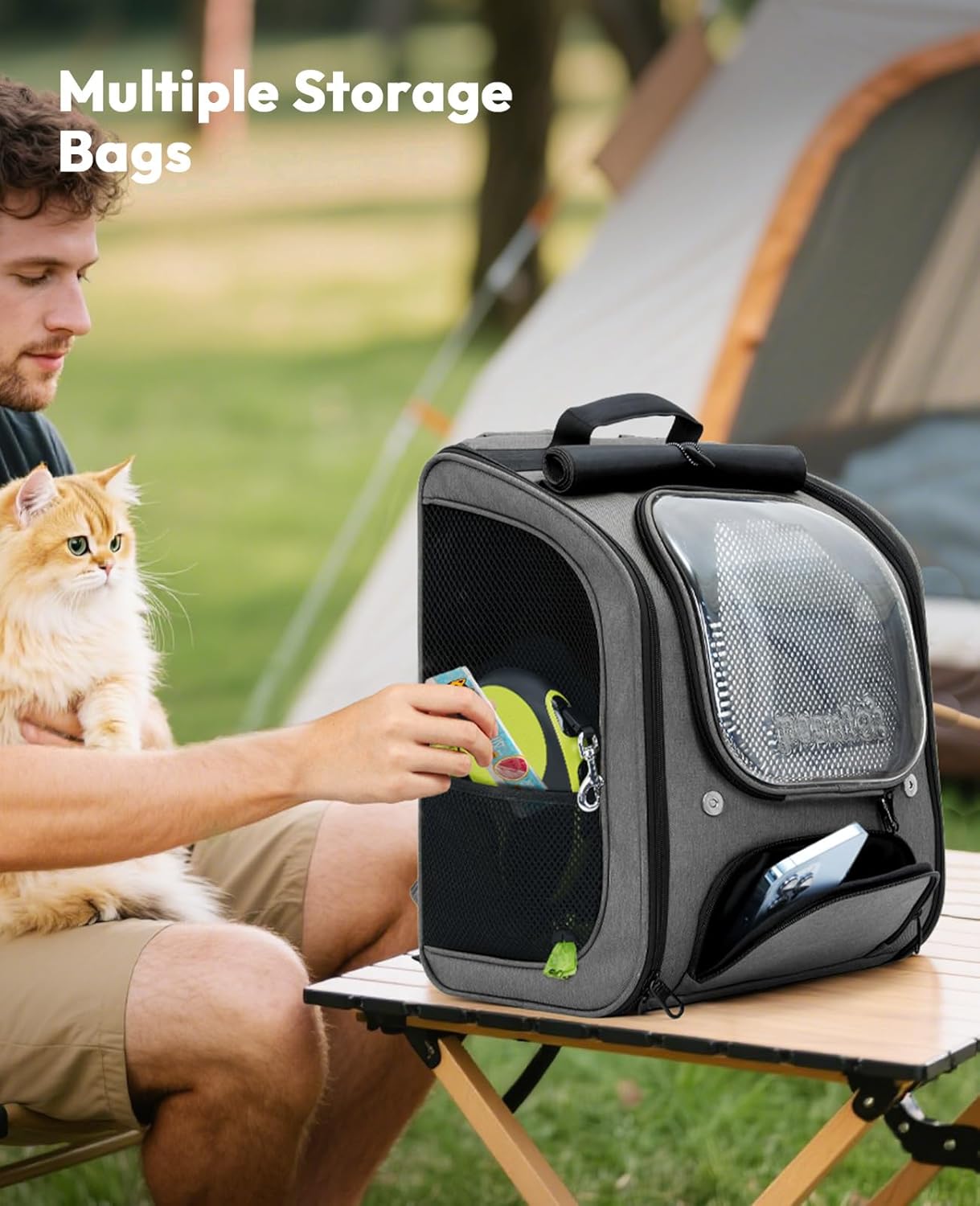 Pecute Cat Backpack Carrier,Large Space Dog Backpack,Ergonomic,Gray | Sunshade Curtain,Transparent Window,Safety Rope,Sturdy,Large Mesh on Both Sides for Breathability,Suitable for Outdoor,Vet - Image 7