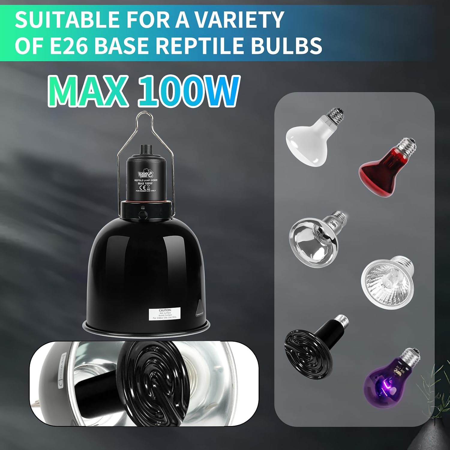 LUCKY HERP Reptile Light Fixture with Dimming Thermostat & Timer, Aluminum 5.5inch Deep Dome Reptile Lamp Fixture, Heat Lamp Fixture for Reptile Bulb Basking Heat Bulb, Max 100W - Image 5
