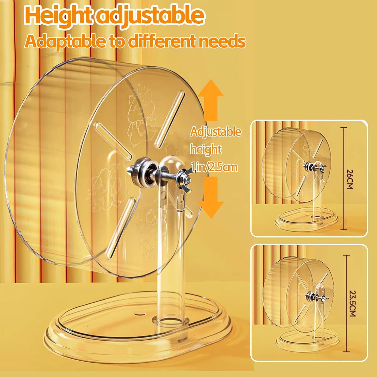 Silent Hamster Exercise Wheel,8.3 Inch Quiet Spinner Hamster Running Wheel,Silent Wheels with Anti-Skid & Adjustable Stand for Gerbils, Mice, or Other Small Pets,Transparent - Image 6