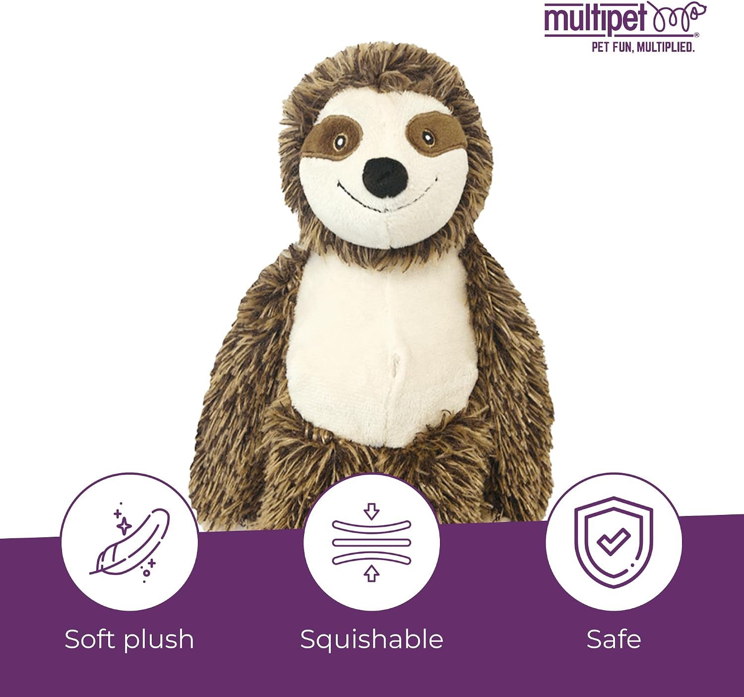 Multipet Bark Buddies Sloth Dog Plush Toy - Squeaky Dog Toy for All Dogs - Extra Soft Plush Dog Toy - Stuffed Animal Dog Toy for Cuddling & Playing - Cute Dog Pet Toy (10") - Image 3