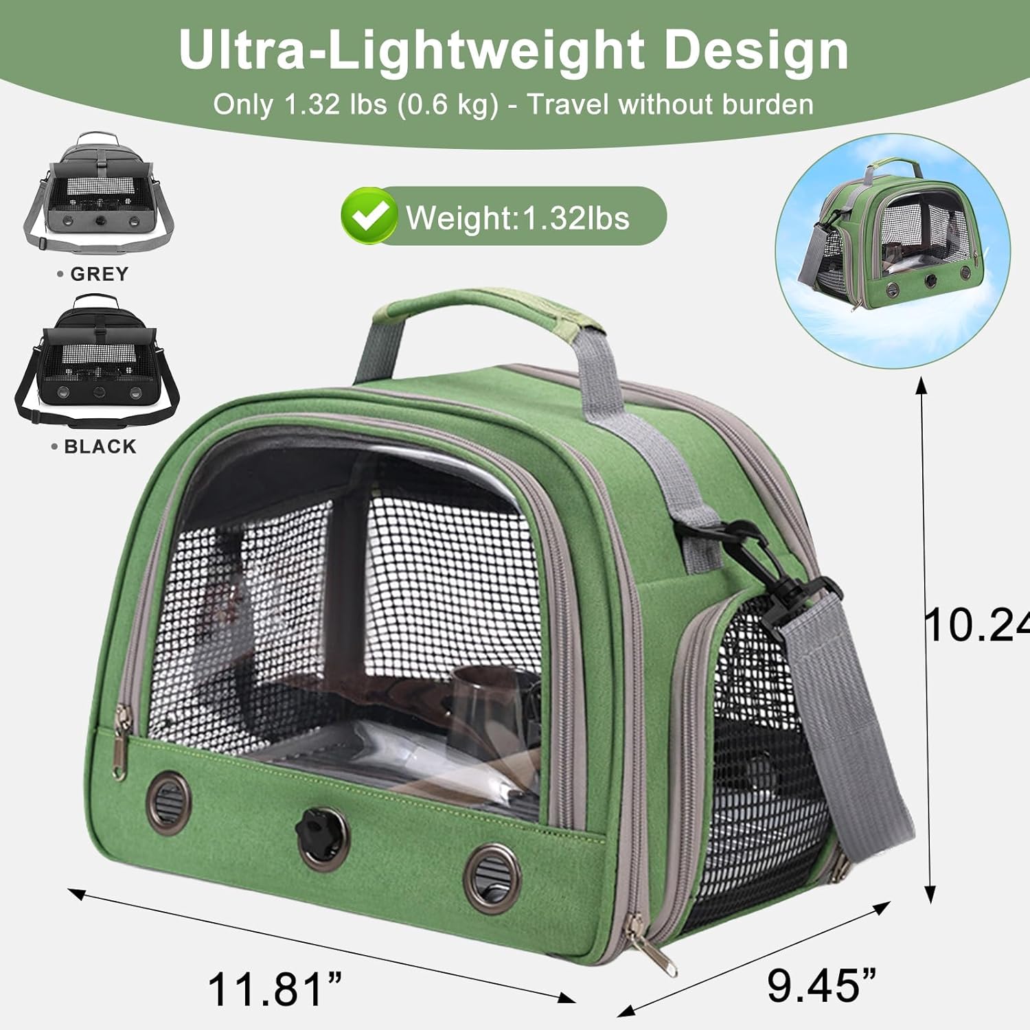 Bird Carrier, Lightweight Breathable Bird Backpack, Portable Wild Bird Carrier with Standing Perch for Parrot Travel Vet Visit (Grey) - Image 2