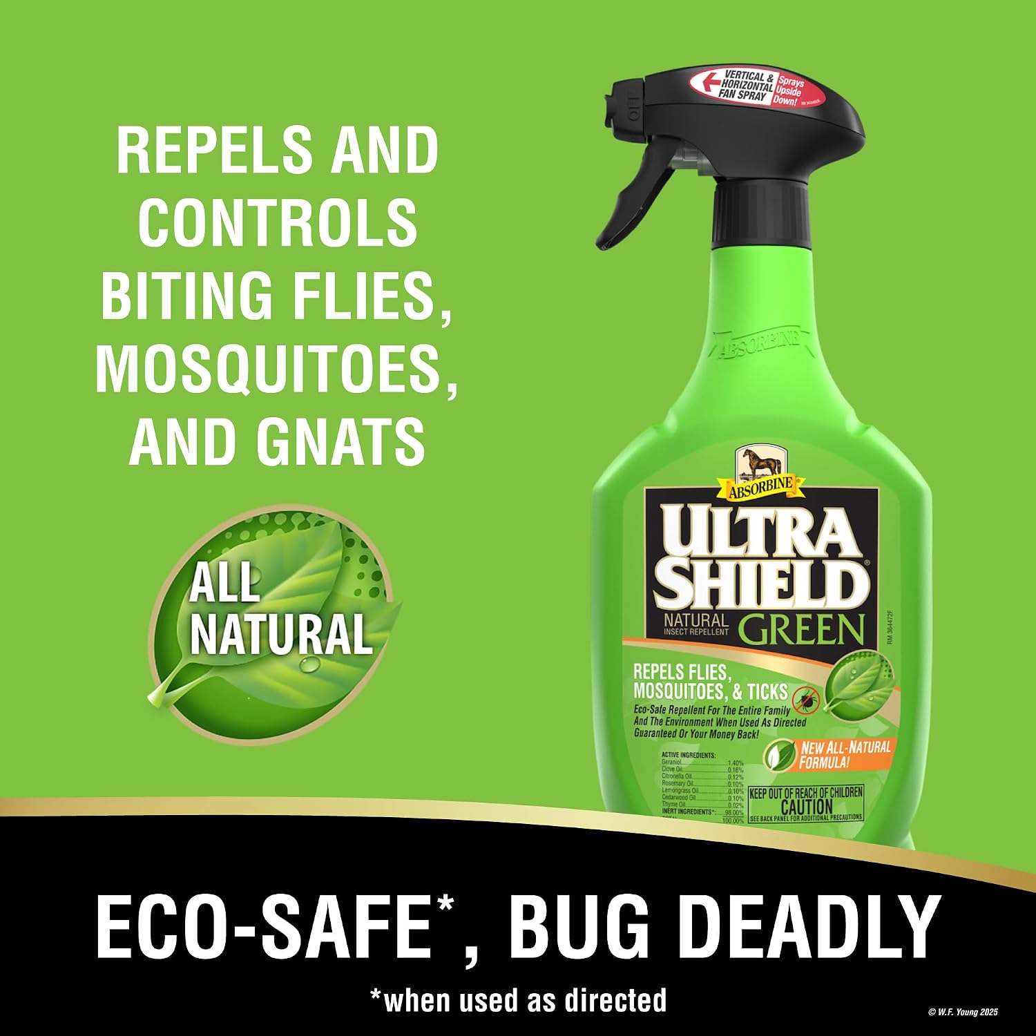 Absorbine UltraShield Green All-Natural Fly & Insect Repellent for Horses & Dogs, Essential Oils Repel & Control, 32oz Spray Bottle - Image 5
