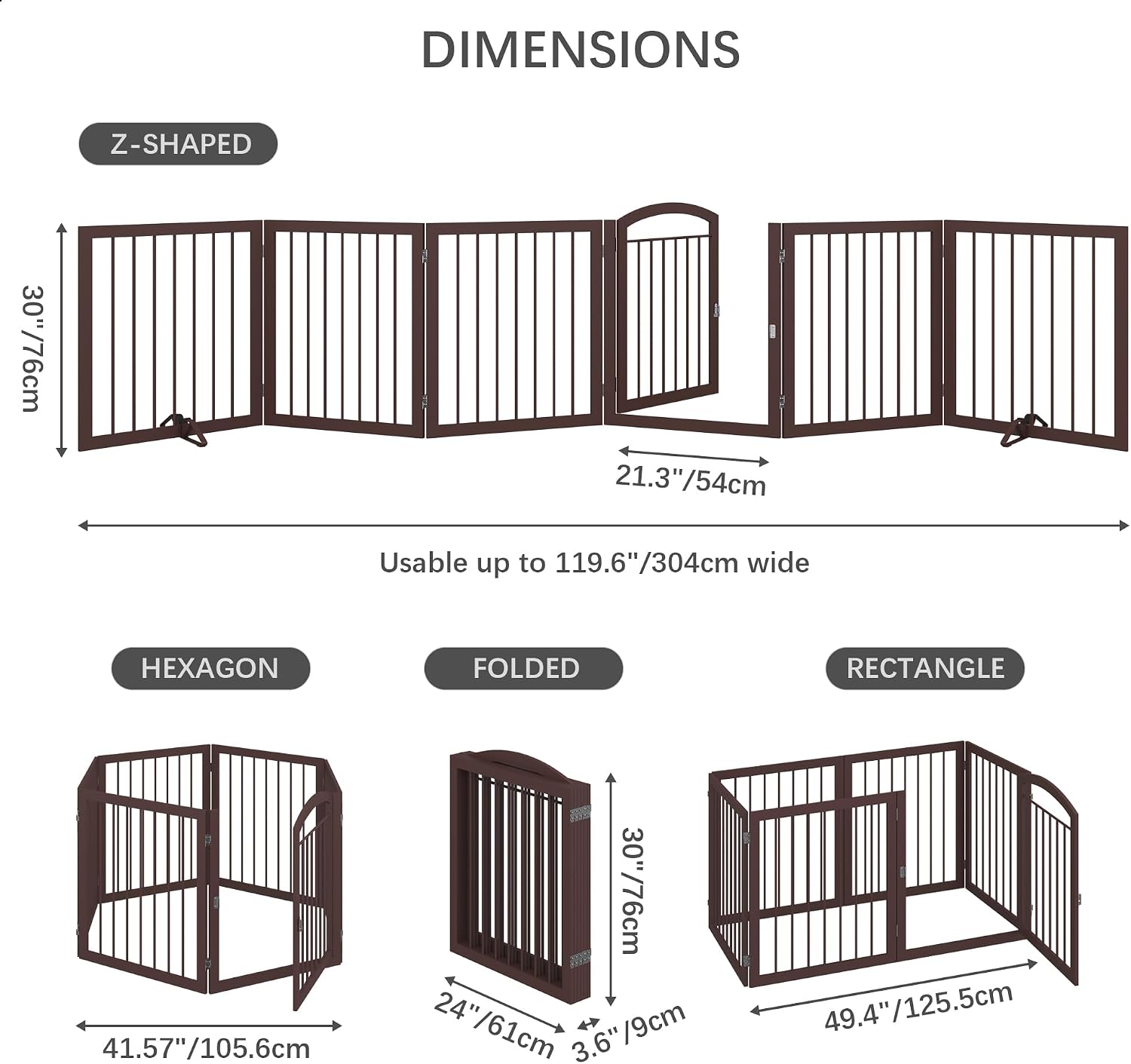 JSB 144-inch Extra Wide 30-inch Tall Dog gate with Door Walk Through, Freestanding Round Tube Pet Gate for Halls Stairs, Puppy Safety Dog Fence with 2PCS Support Feet (Espresso) - Image 2