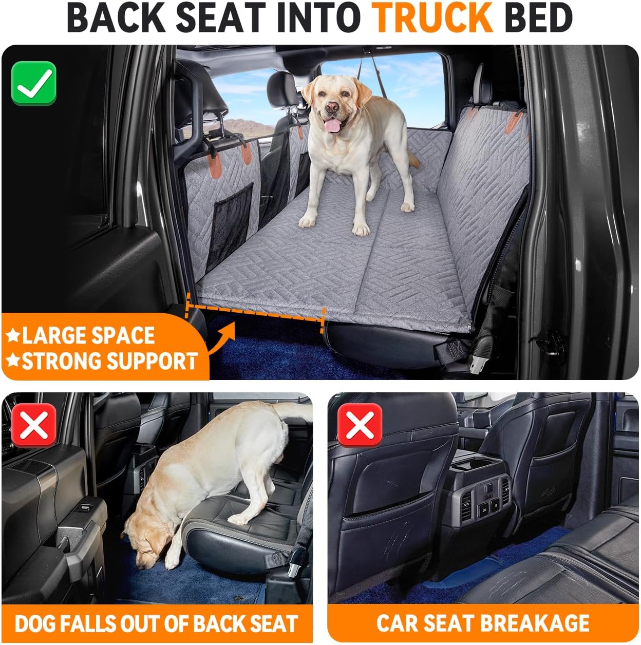 YJGF Dog Back Seat Extender for Truck,Truck Seat Cover Back Seat,Dog Hammock for Truck,Pet Seat Covers for Dogs,Hard Bottom Seat Extender for Dogs(Grey,for Full Size Truck) - Image 3