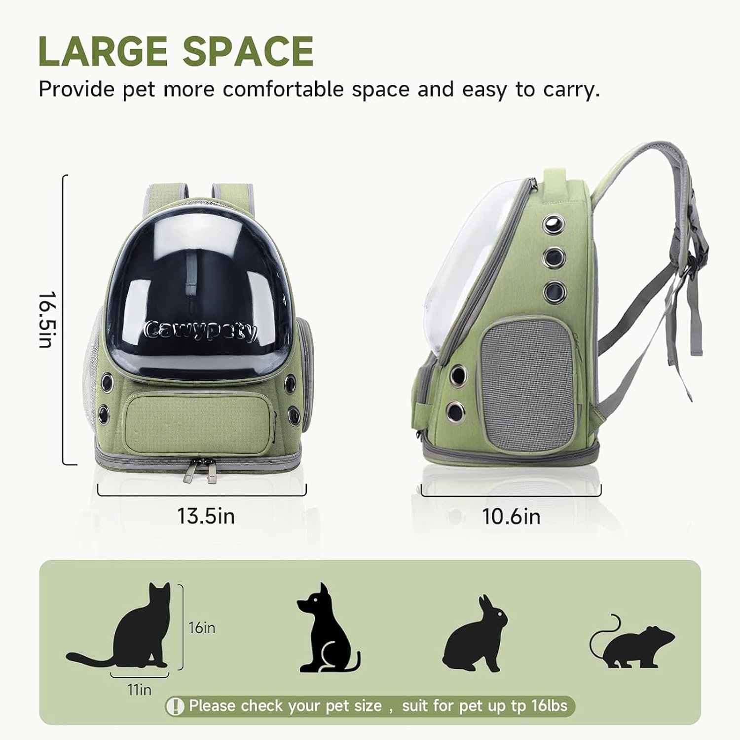 Cawypety Cat Backpack Carrier, Breathable Cat Carrier Large Space Bubble Pet Backpack for Kitty Small Dog up to 15lbs, Transparent & Foldable Pet Carrier for Travel Hiking - Image 7