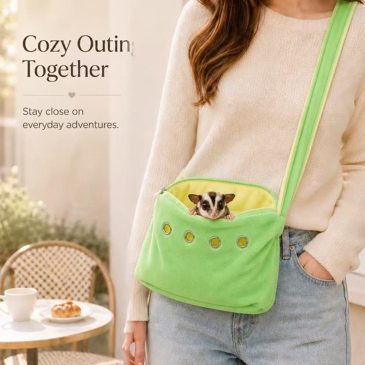 Meow&Woof Sugar Glider Bonding Pouch Small Pet Carrier Bag Sling with Strap Critter Cuddler for Gliders Ferret, Rat, Hedgehog, Hamster Outdoor-Green - Image 7