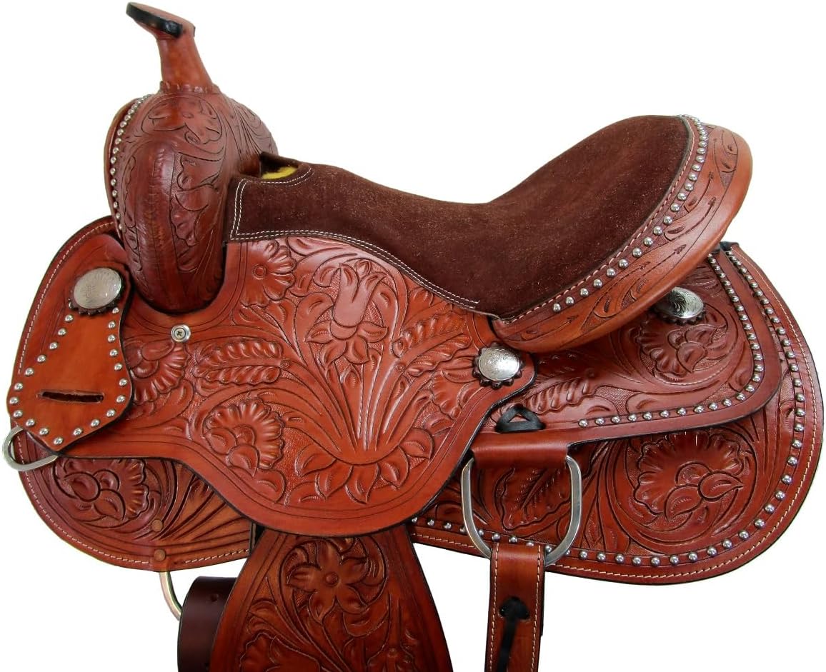 Western Horse Saddle Barrel Racing Pleasure Ride Trail Horse Tooled Leather Rodeo Cowboy Saddles 15 16 17 18 - Image 3