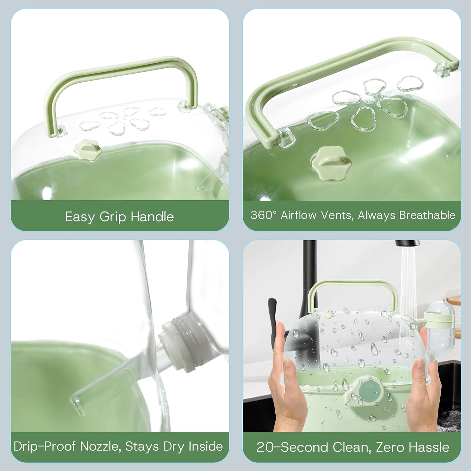 Portable Hamster Carrier for Travel - Acrylic Small Animal Cage with Ventilation Holes,Escape-Proof Hamster Travel Cage for Outdoor Picnics, Vet Visits (Mint Green) - Image 5