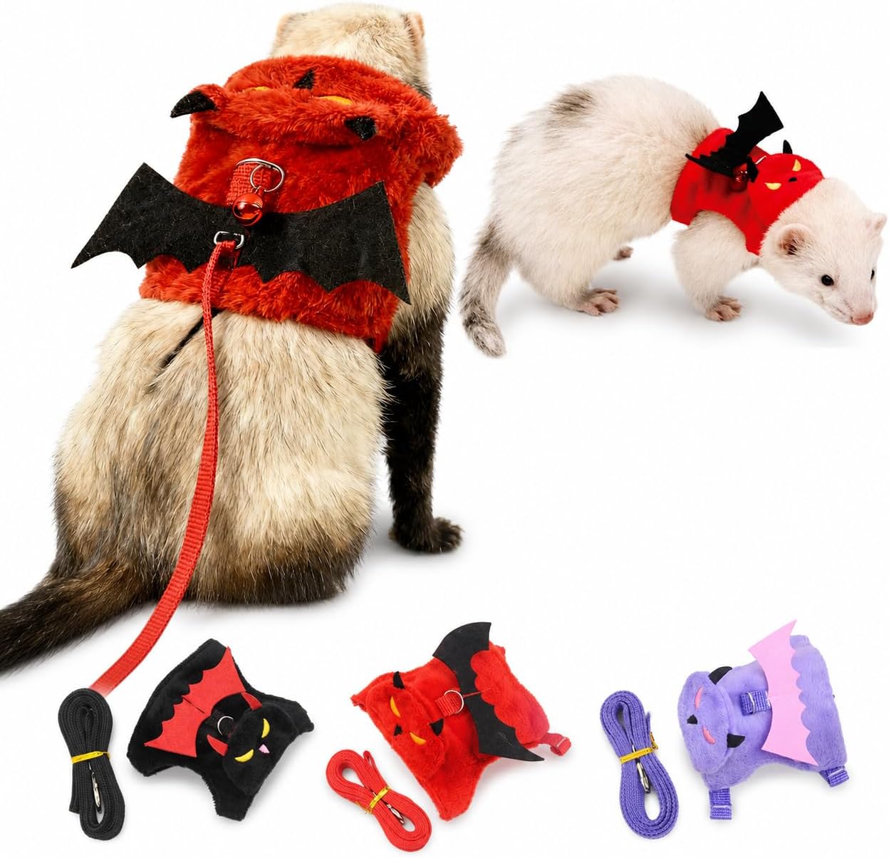 Small Animal Harness and Leash Set, Adjustable Escape-Proof Ferret Harness Vest for Adult Ferret, Meerkat, King Squirrel & Fancy Rat, Soft Comfortable Pet Walking Harness with Red Leash