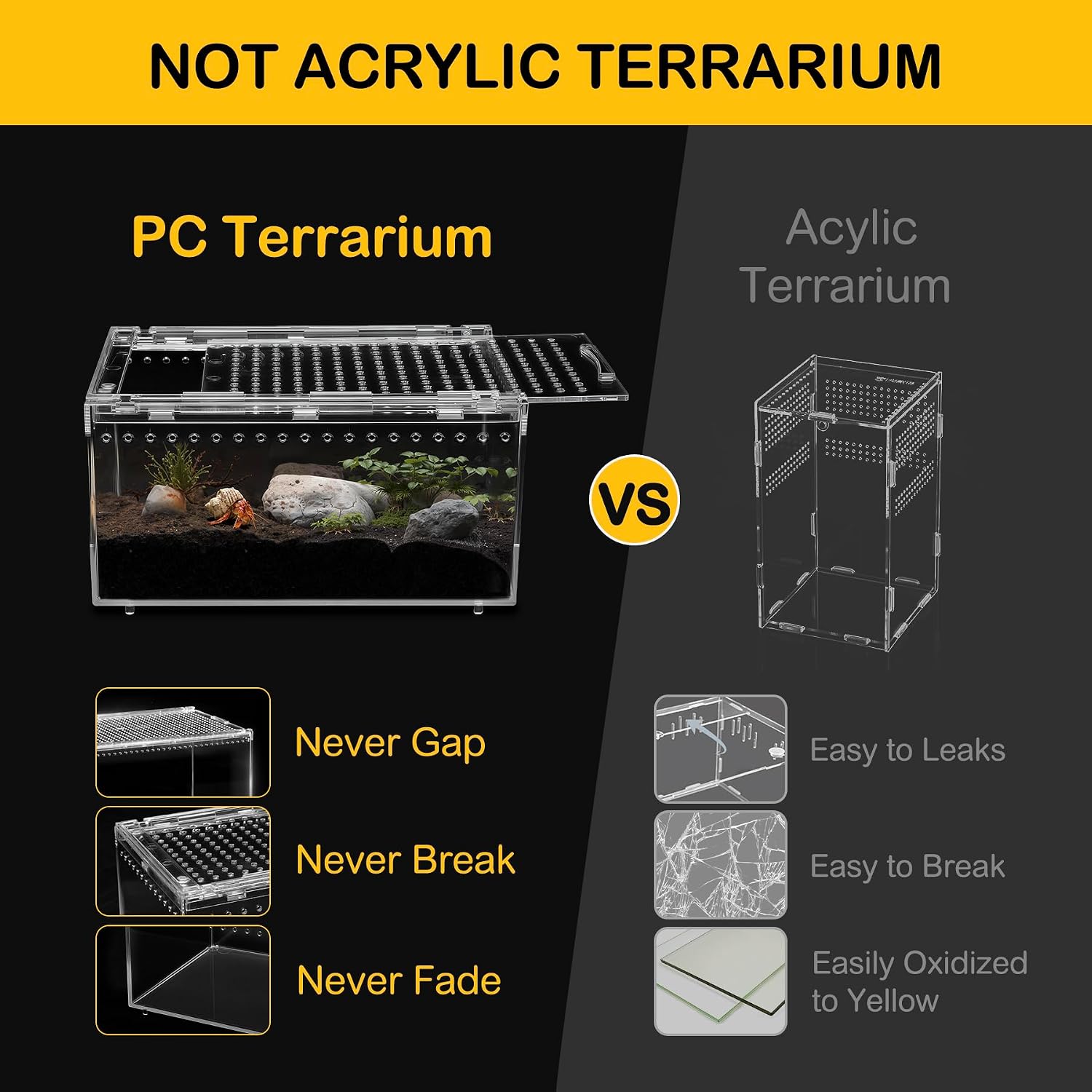 Reptile PC Tank,Escape Proof Magnetic Lid Tarantula Enclosure Large | Easy Clean Seamless Base Hermit Crab Habitat,Stackable Isopod Terrarium,Cross Ventilation Spider Starter Cage,Frog Container - Image 6