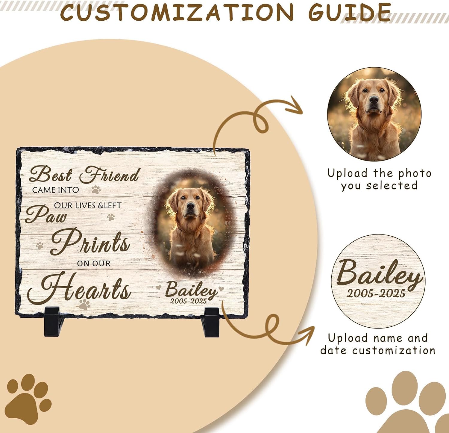 Ships Next Day Personalized Dog Memorial Gifts for Loss of Dog, Custom Pet Memorial Stone with Photo Name Date Bereavement Sympathy Gift for Dog Cat Lover - Image 5