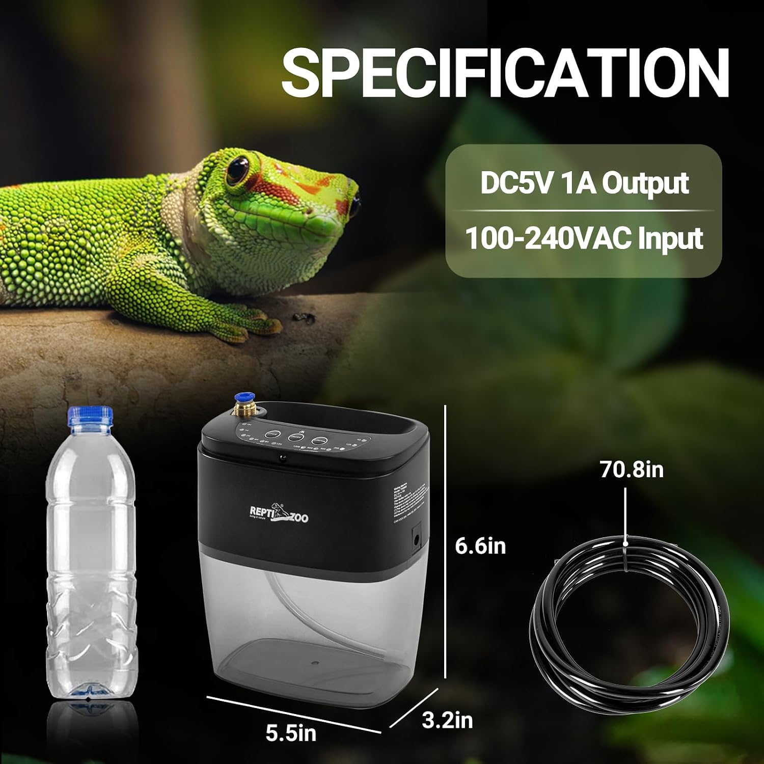 REPTI ZOO 800ml Portable Mister Fogger for Reptile Tank Enclosure - Terrarium Misting System With 2 Nozzles for Amphibians and Rainforest Plants - Image 2