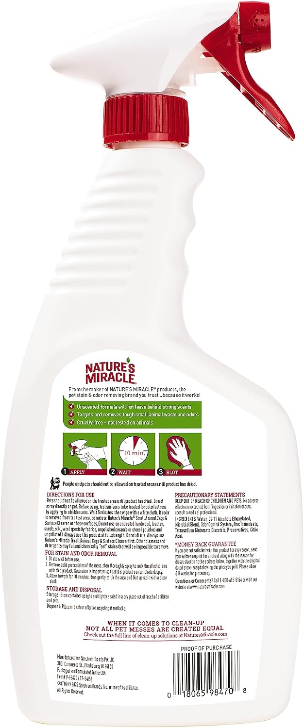 Nature’s Miracle Small Animal Cage and Surface Cleaner, Bio-Enzymatic Cleaning Formula, Destroy Tough Stains and Odors, 24 Ounces - Image 2