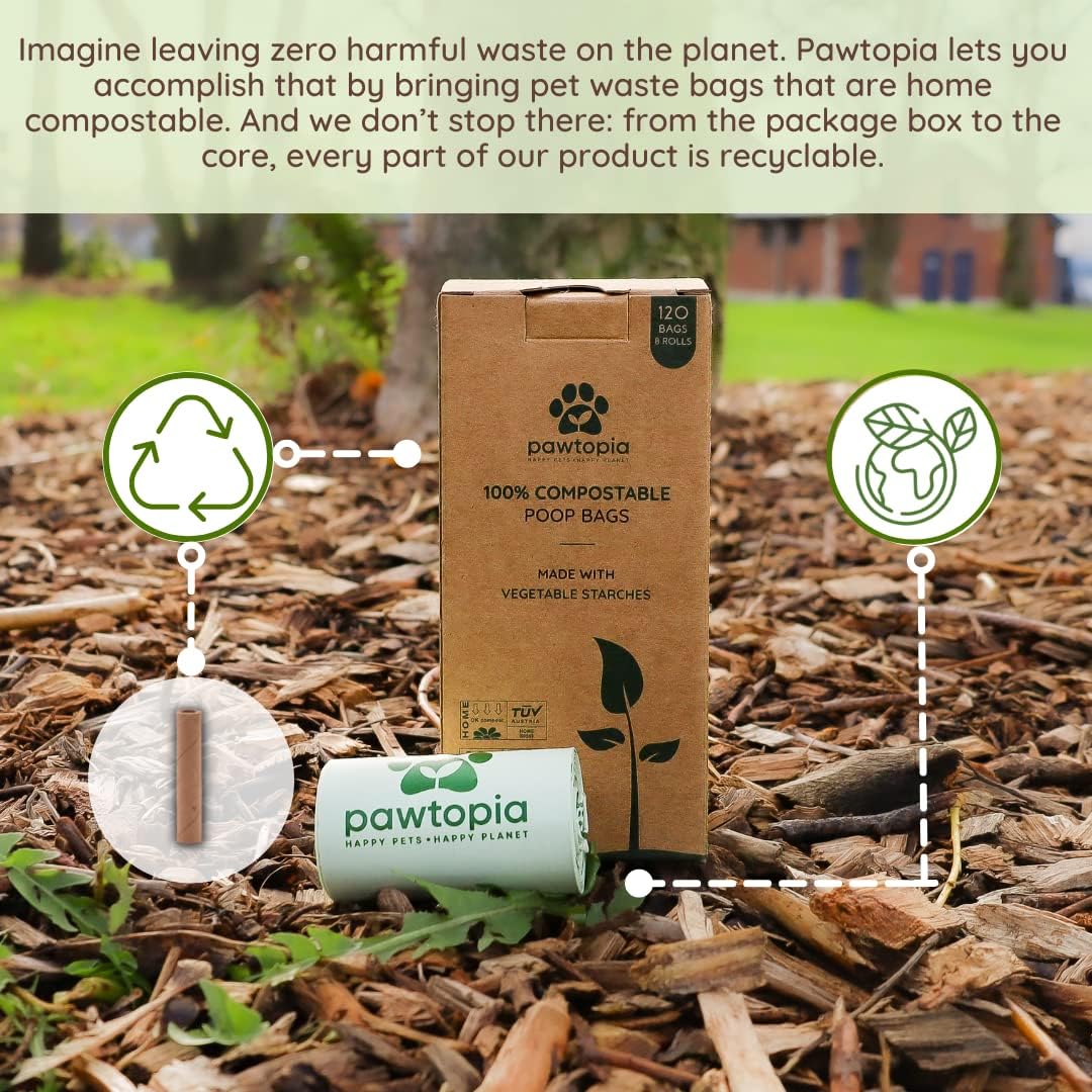 Pawtria Certified Home Compostable Dog Poop Bags (120), Poop Bags for Dogs, Cat Litter, Vegetable Starches, Dog Waste Bags, Leakproof, Easy to Open, Give Back - Image 4