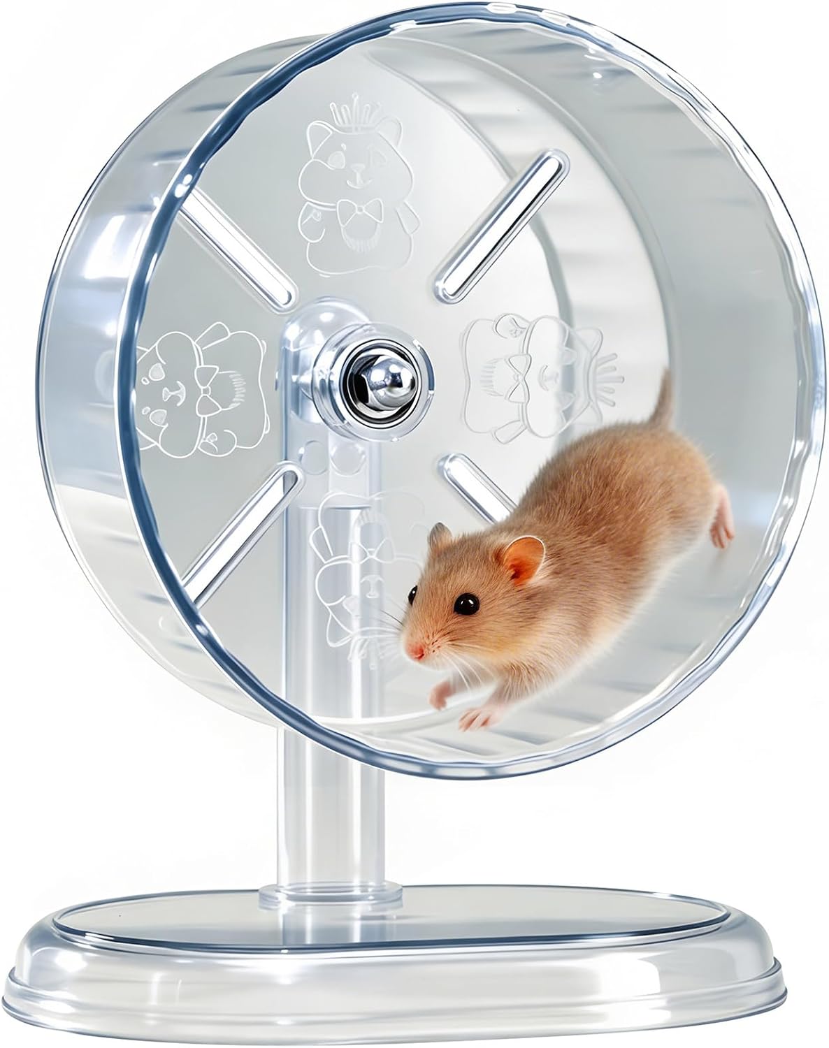 Hamster Exercise Wheel,Super-Silent Small Animals Exercise Wheels,Quiet Hamster Running Wheels with Adjustable Stand for Hamsters,Gerbils,Rats,Other Small Pets(Transparent, 7 inch)