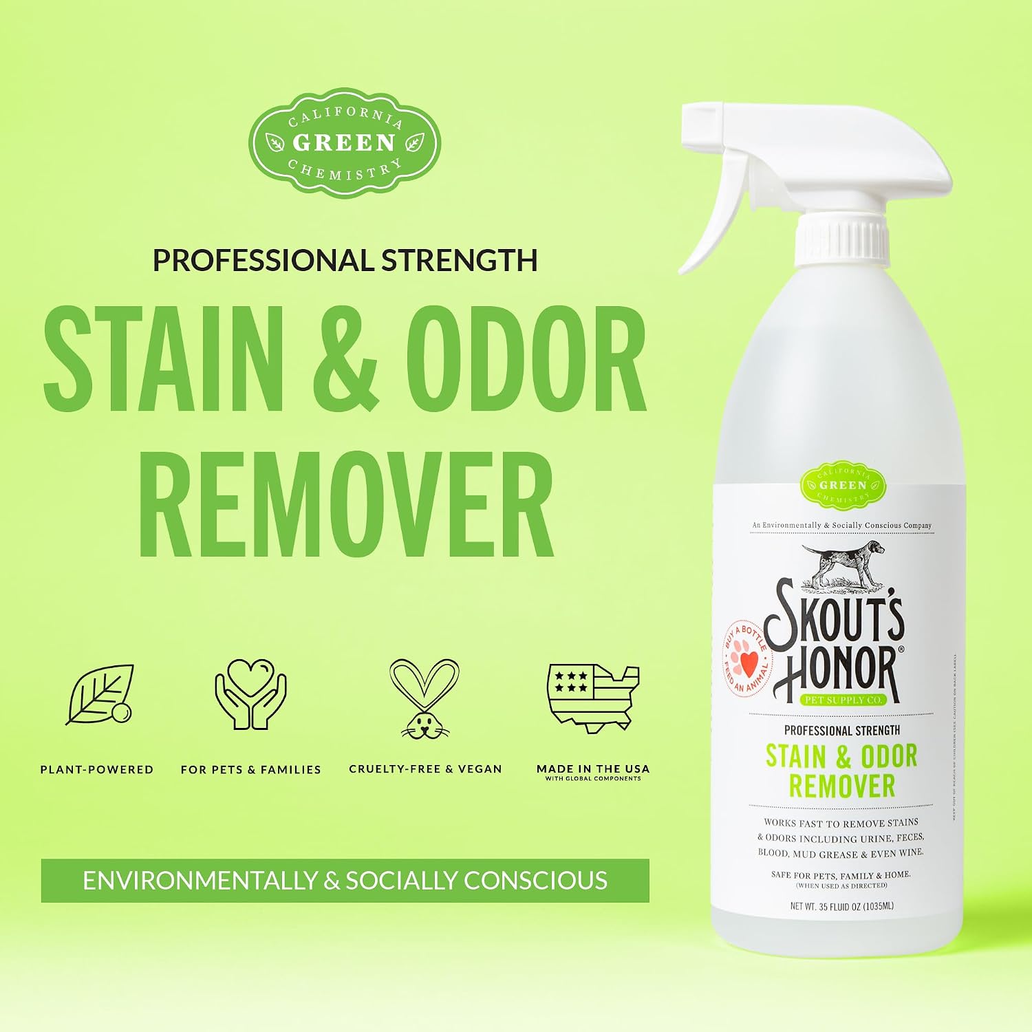 SKOUT'S HONOR Pet Stain and Odor Remover - Powerful Cleaner for Dog Urine, sweat, and other messes, Destroys and Removes Odor and Stain Molecules, Eco-Friendly Formula for Carpets and Home, 35oz - Image 2