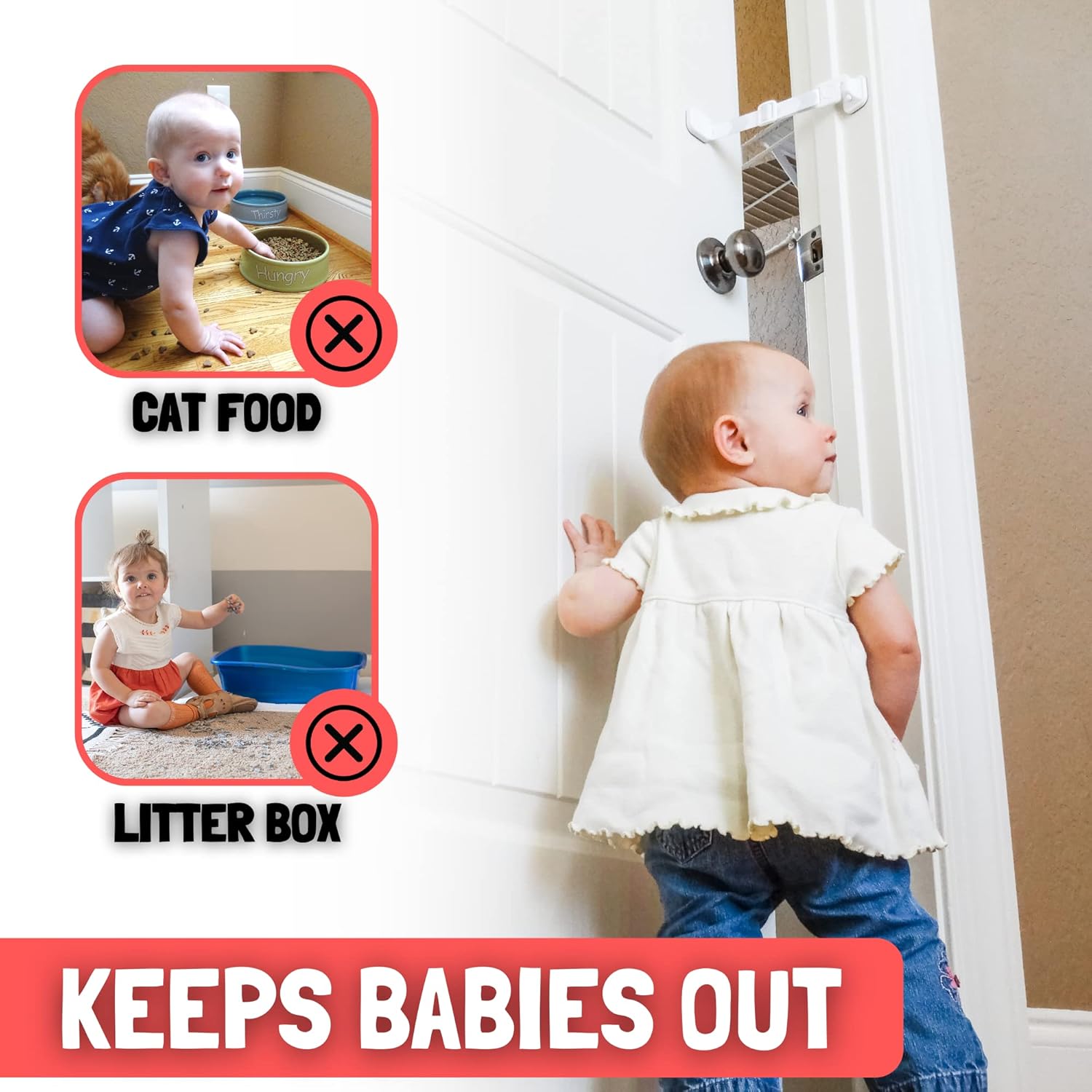 Door Buddy Baby & Cat Door Latch - Grey. Adjustable Strap Keeps Kids Out of Cat Areas. Simple Child Safety Lock for Doors. The Easier Baby Gate and Kitty Door Interior Alternative. - Image 2